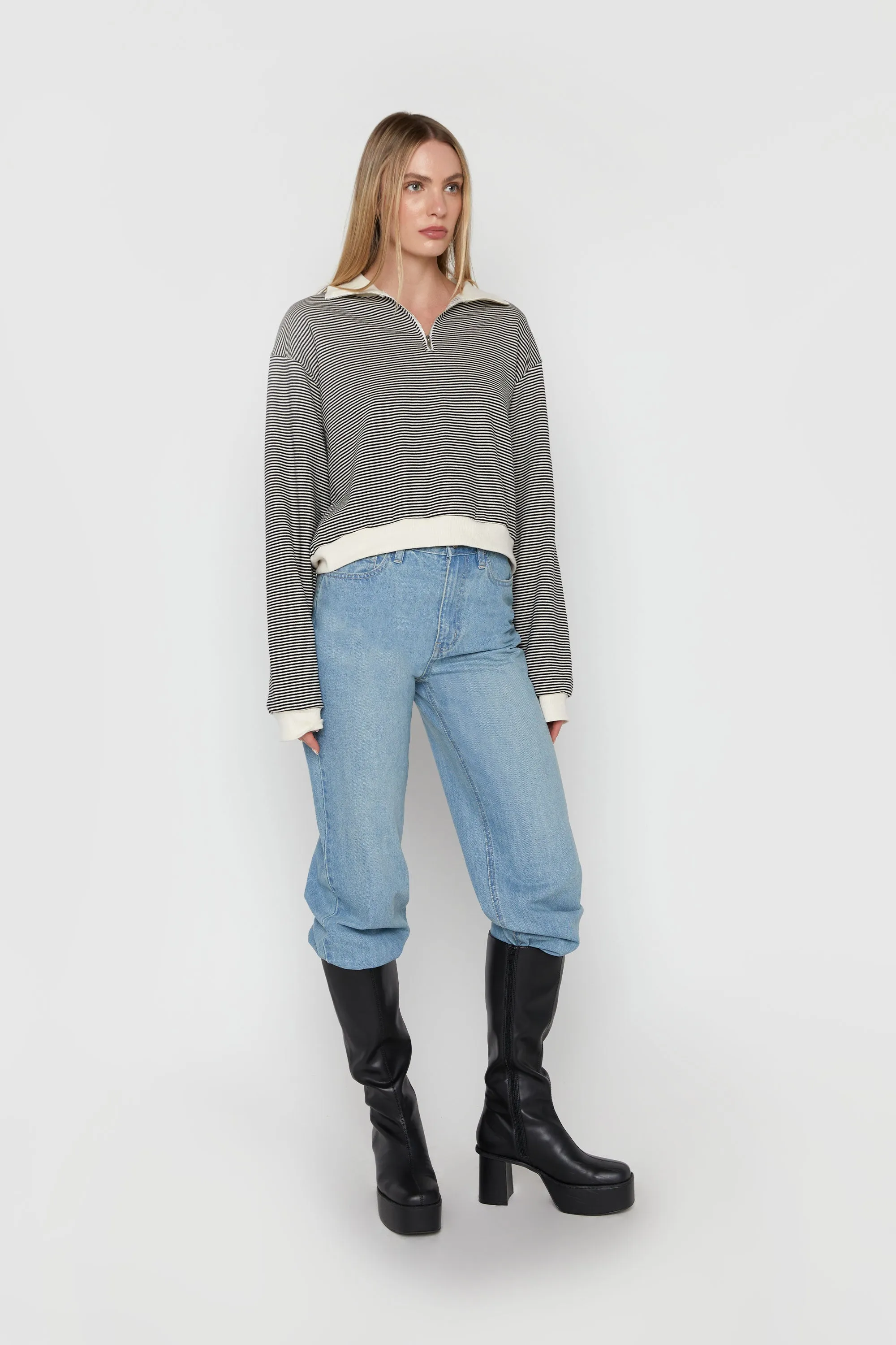 STRIPED COLLARED LONG SLEEVE TOP sold by OAK AND FORT product image thumbnail 3