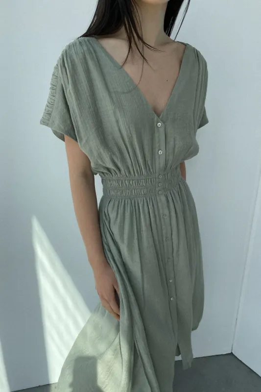 MIDI CRINKLE V-NECK DRESS sold by OAK AND FORT