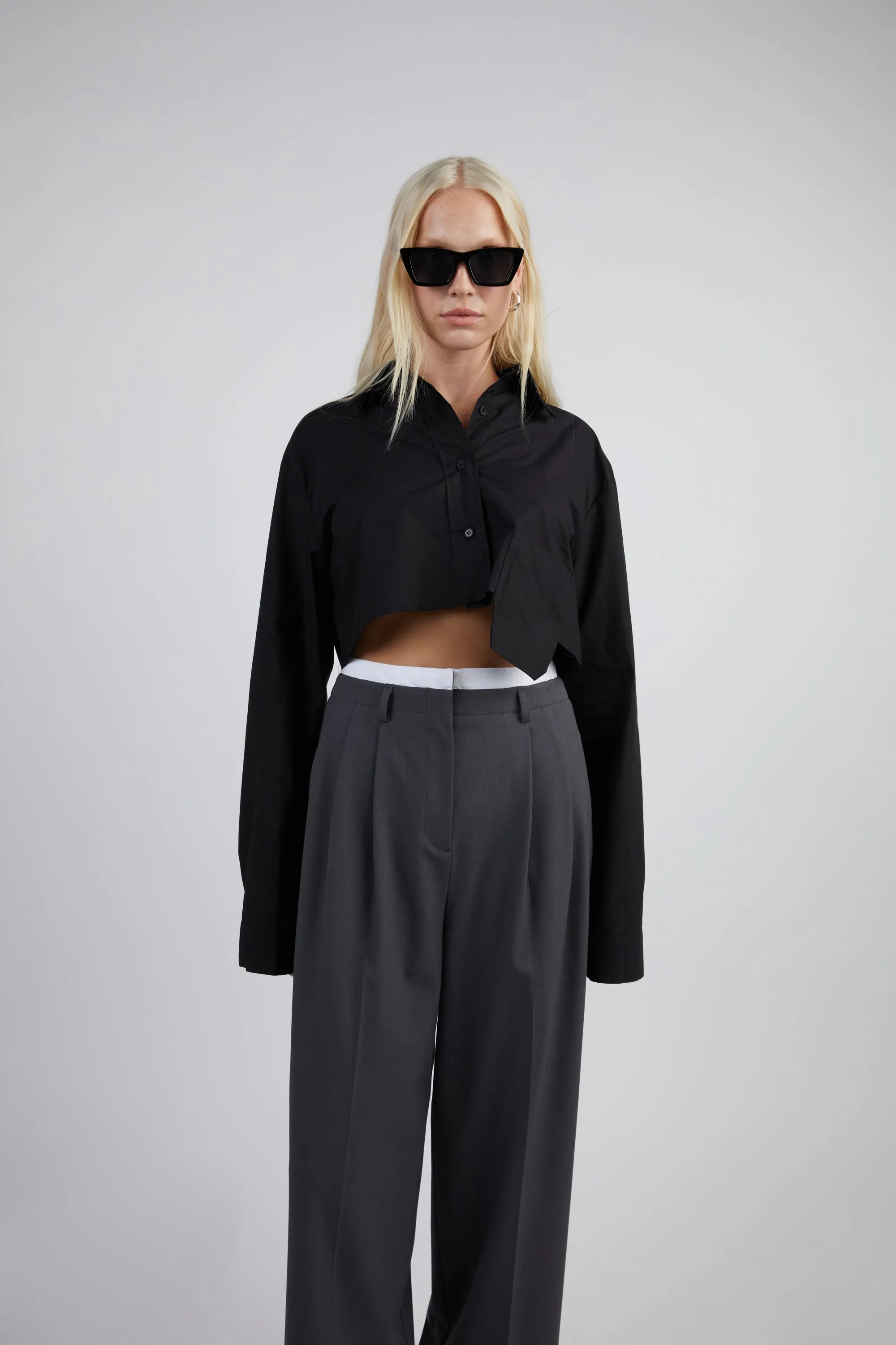 CROPPED BUTTON-UP SHIRT sold by OAK AND FORT