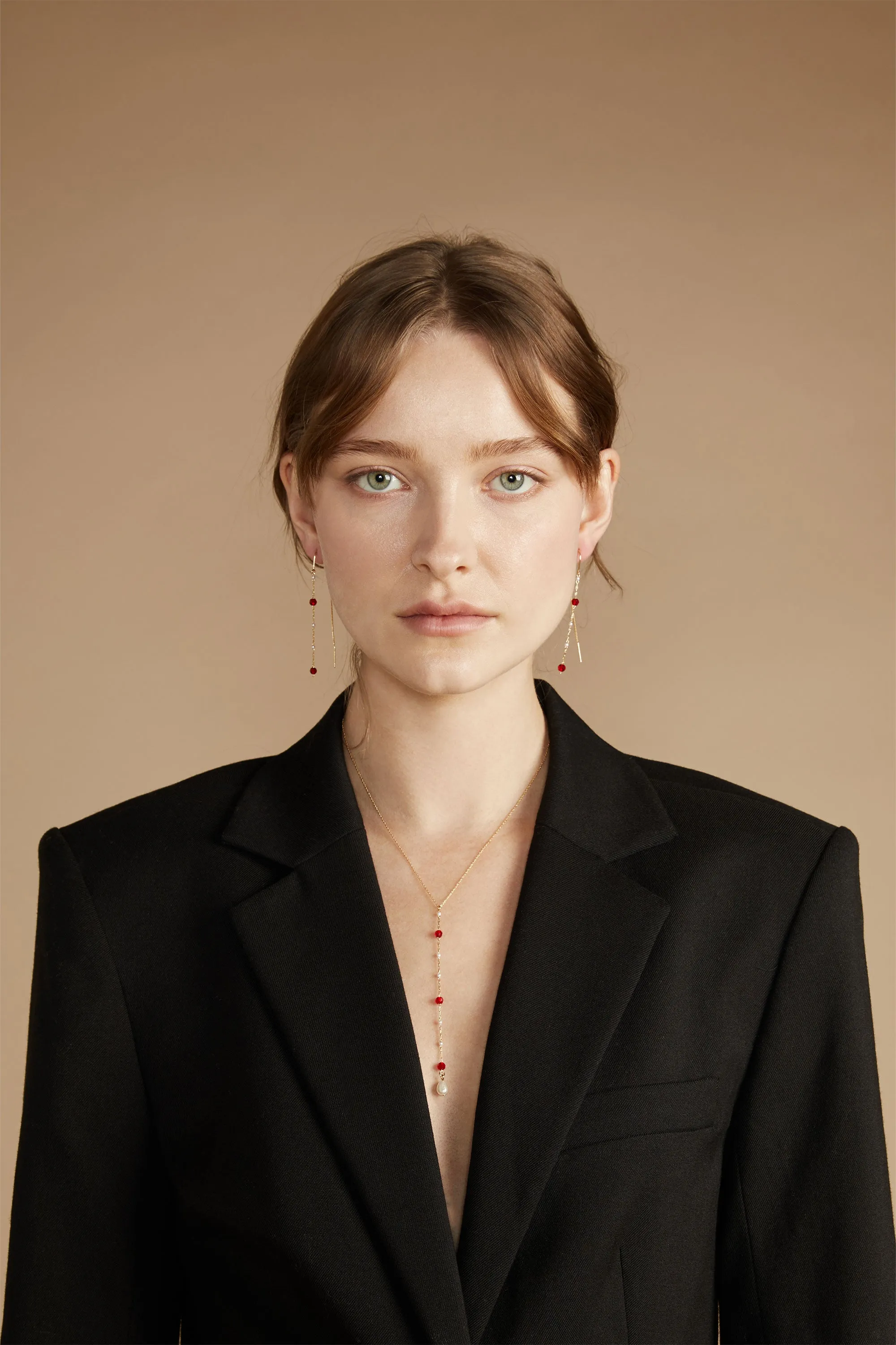 THREADER EARRING WITH RED STONES sold by OAK AND FORT product image thumbnail 5