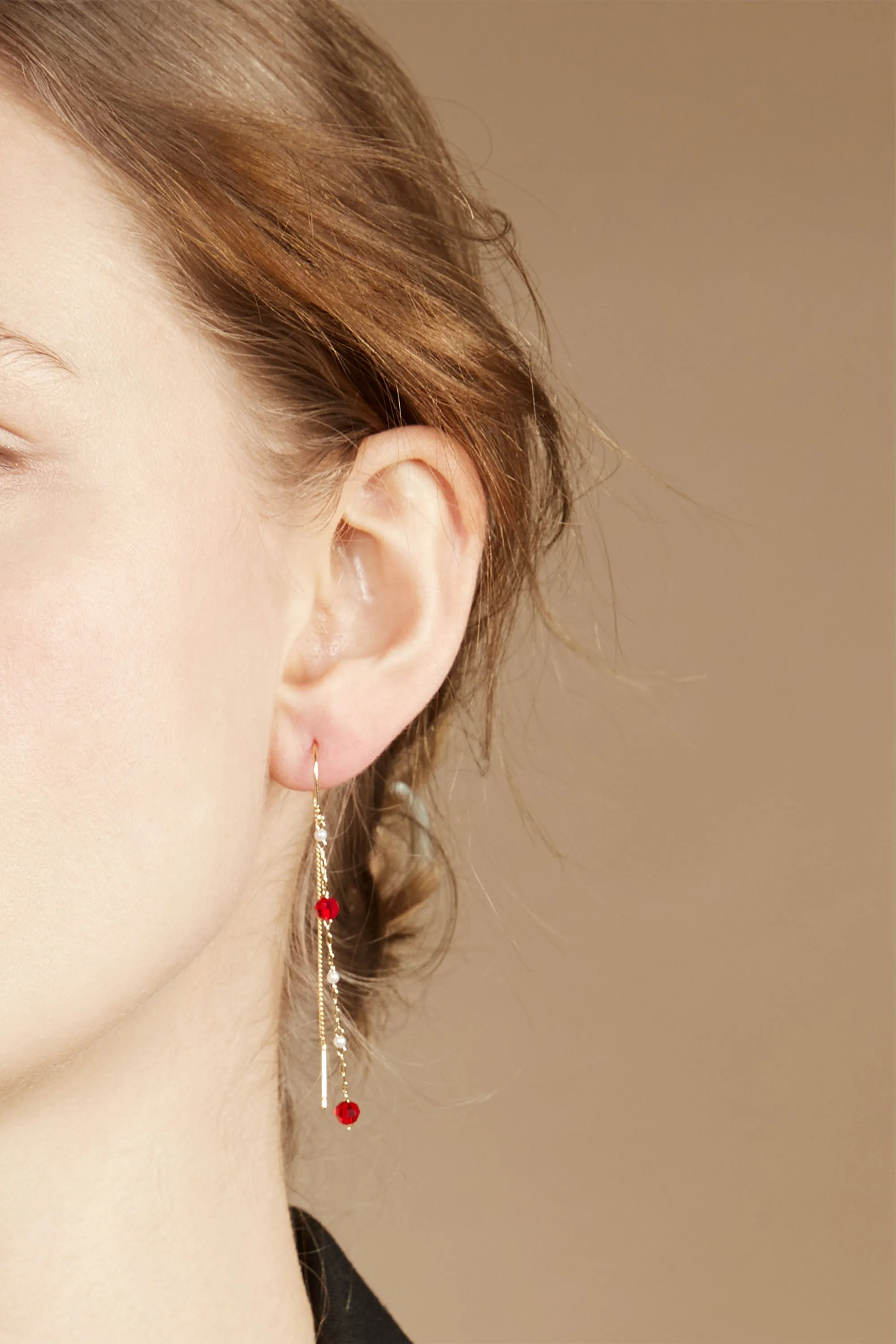 THREADER EARRING WITH RED STONES sold by OAK AND FORT product image thumbnail 3