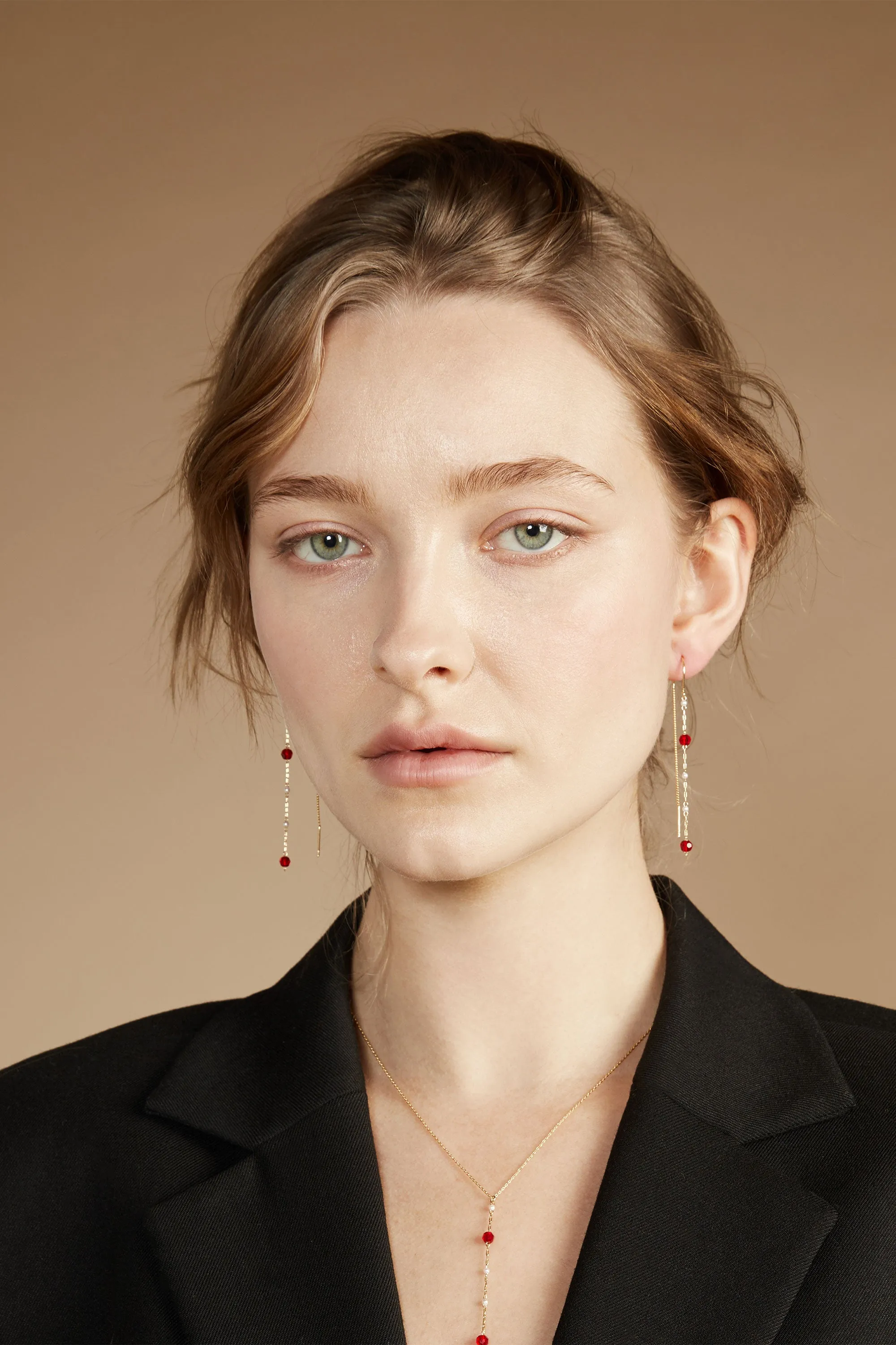 THREADER EARRING WITH RED STONES sold by OAK AND FORT product image thumbnail 2