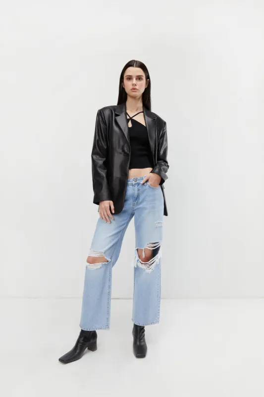 DISTRESSED STRAIGHT LEG JEAN made by OAK AND FORT