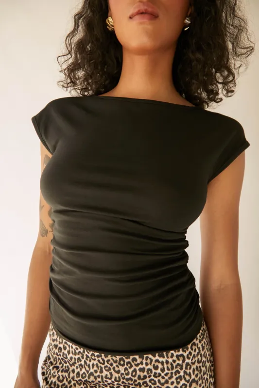 BOAT NECK TOP WITH RUCHING sold by OAK AND FORT