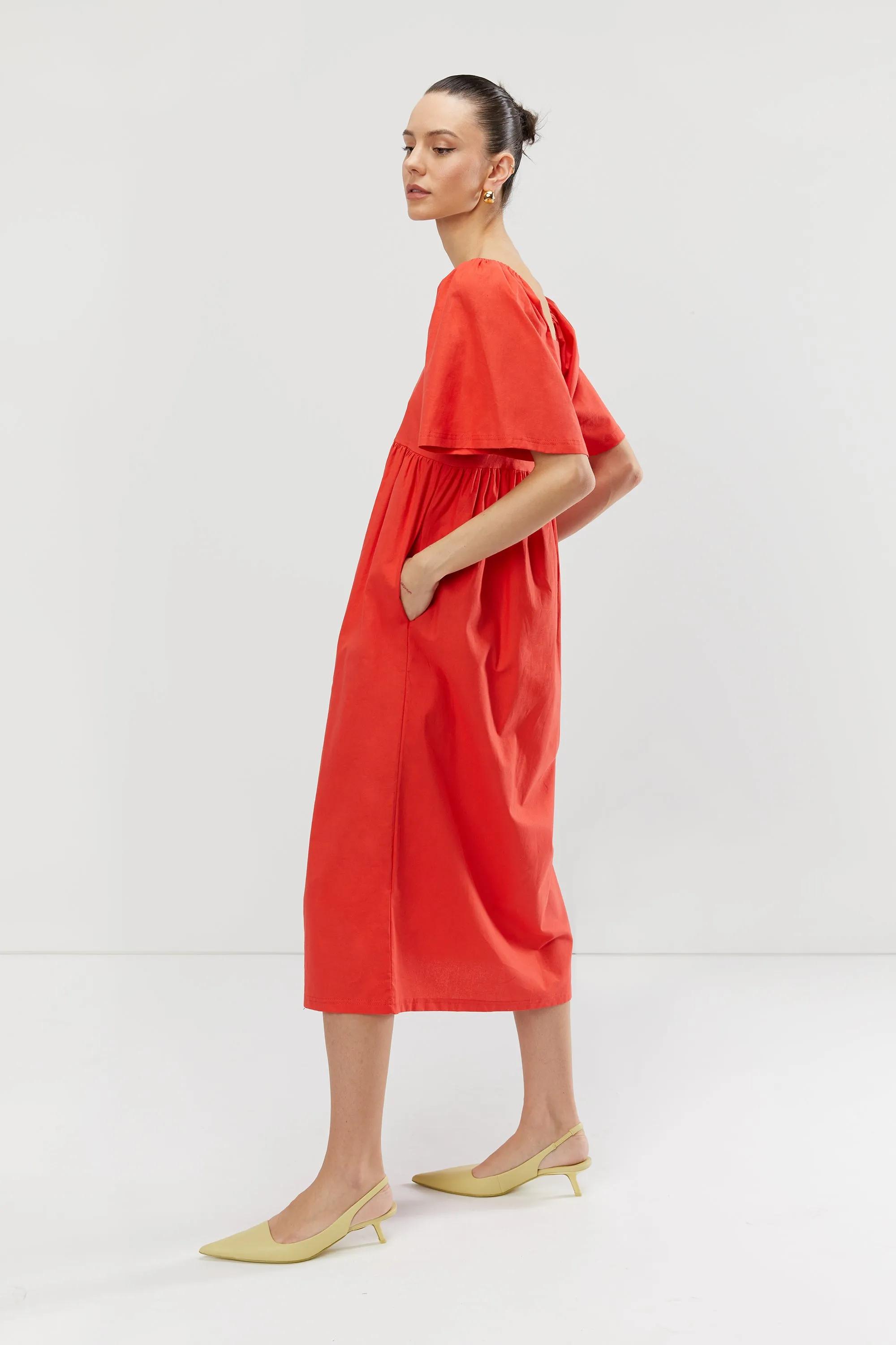 SQUARE NECK PUFF MIDI DRESS sold by OAK AND FORT product image thumbnail 3