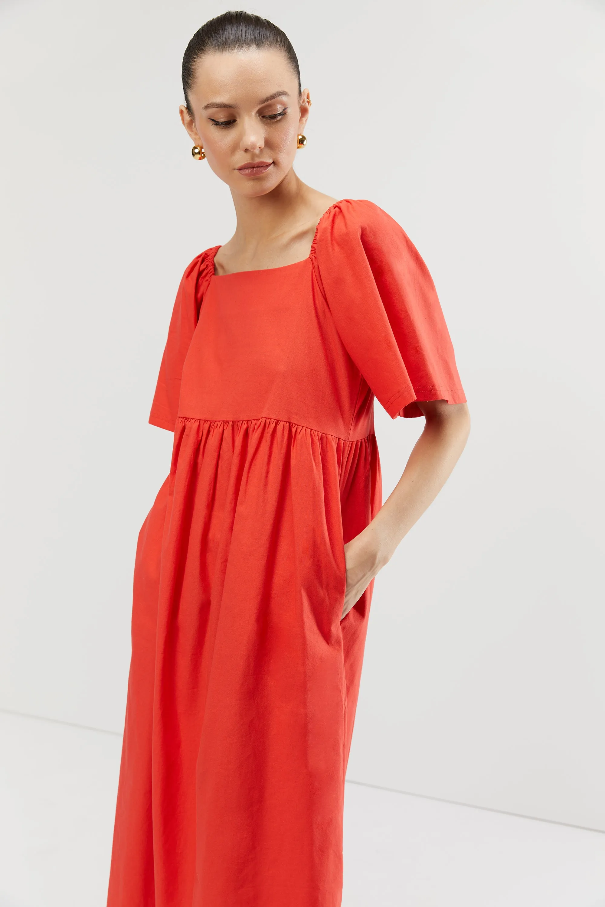 SQUARE NECK PUFF MIDI DRESS sold by OAK AND FORT product image thumbnail 2