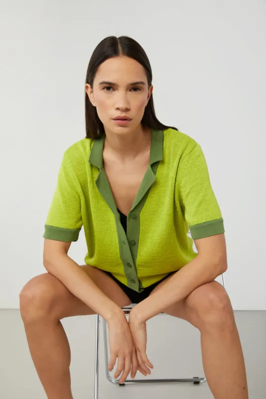 KNIT COLOUR BLOCK BUTTON UP sold by OAK AND FORT