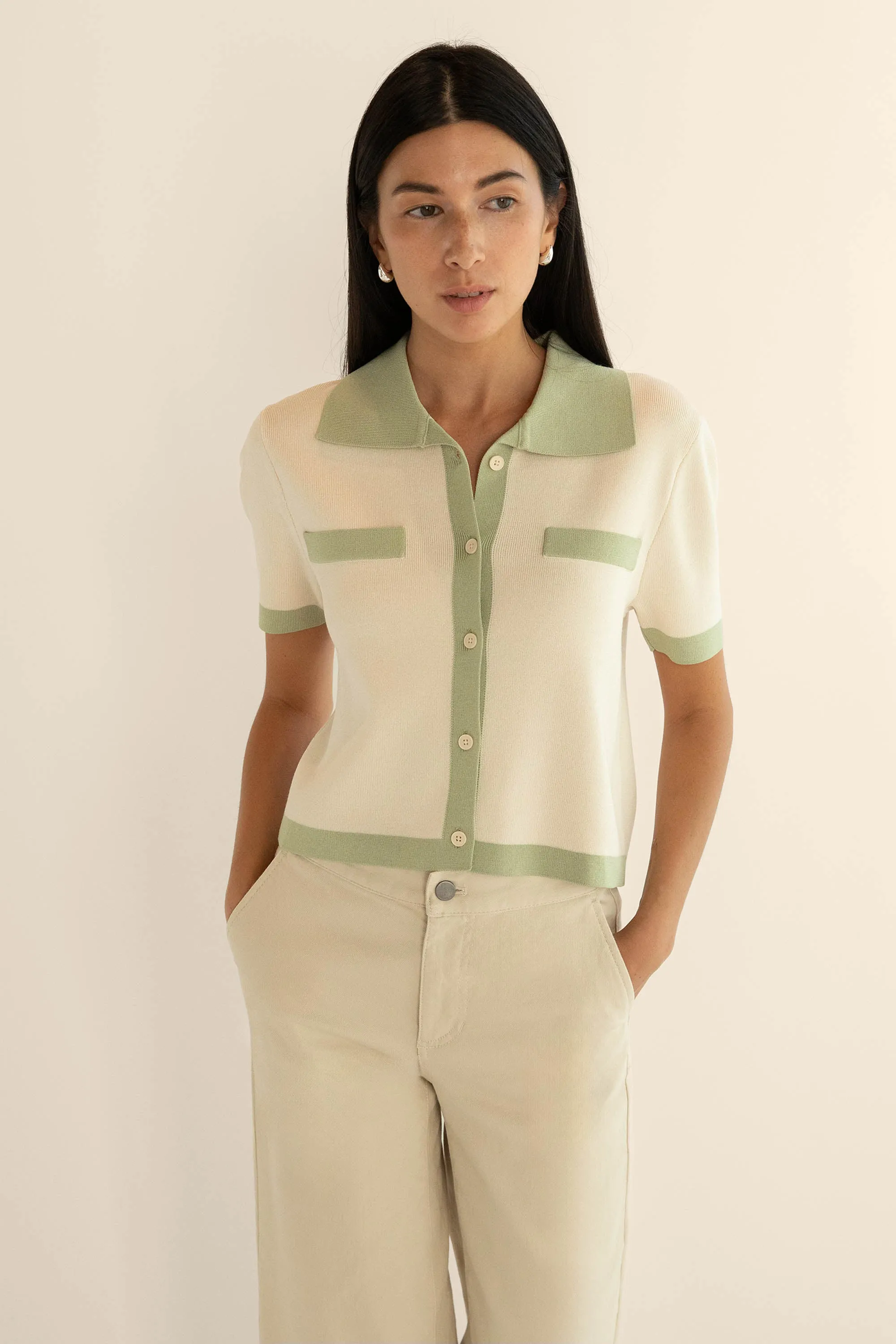 CONTRAST TRIM POLO SWEATER sold by OAK AND FORT product image thumbnail 5