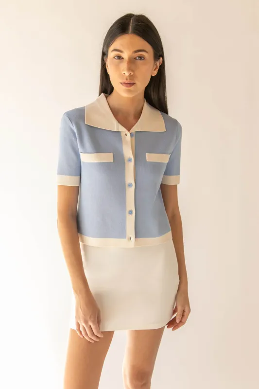 CONTRAST TRIM POLO SWEATER sold by OAK AND FORT