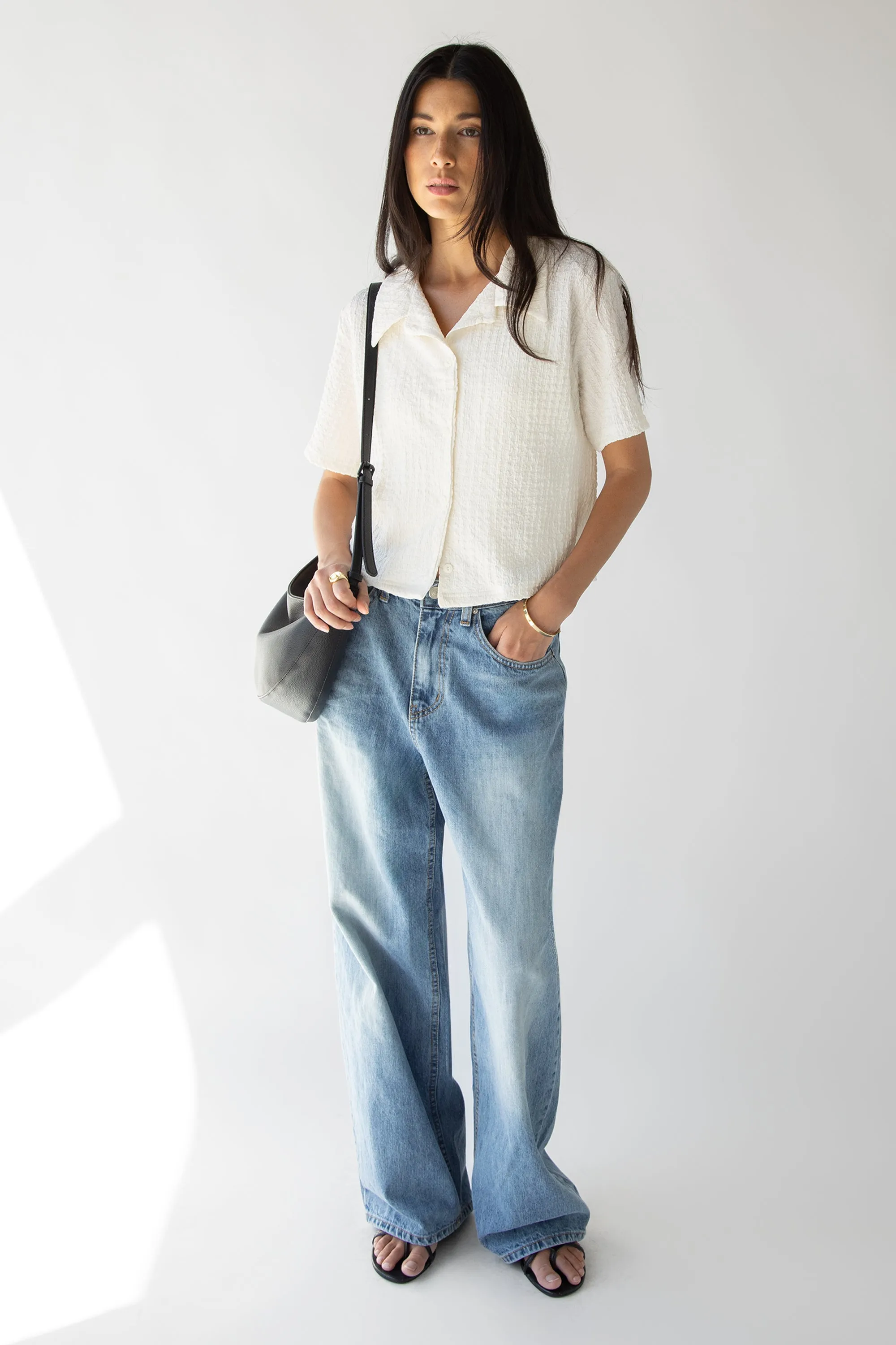 SHORT SLEEVE CRINKLE BUTTON UP sold by OAK AND FORT product image thumbnail 2