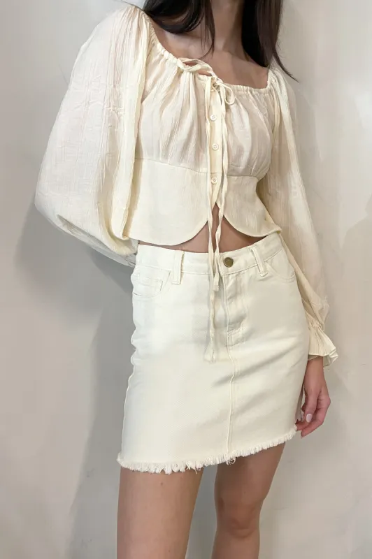 IVORY DENIM MINI SKIRT sold by OAK AND FORT