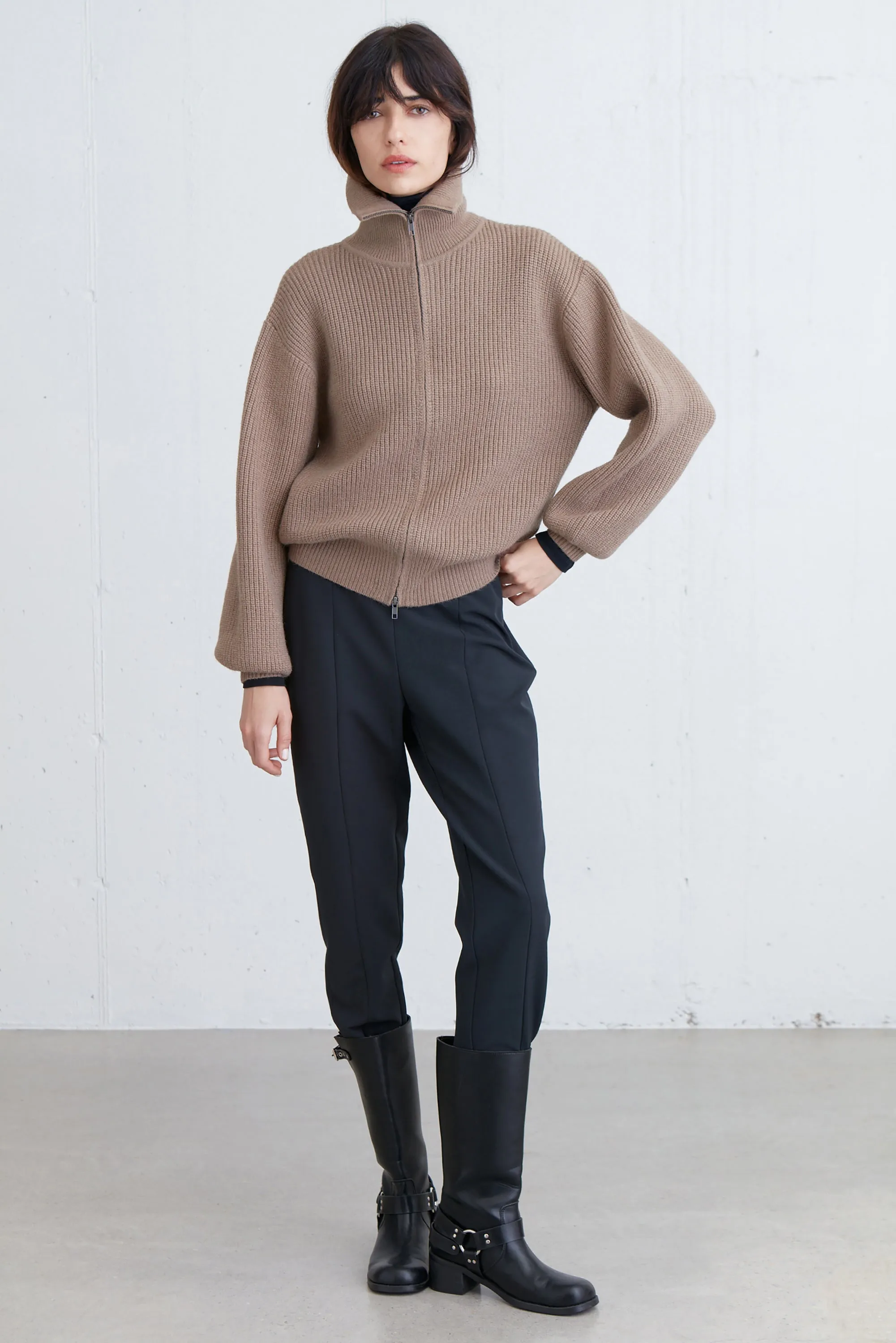 HIGH NECKLINE ZIP UP SWEATER sold by OAK AND FORT