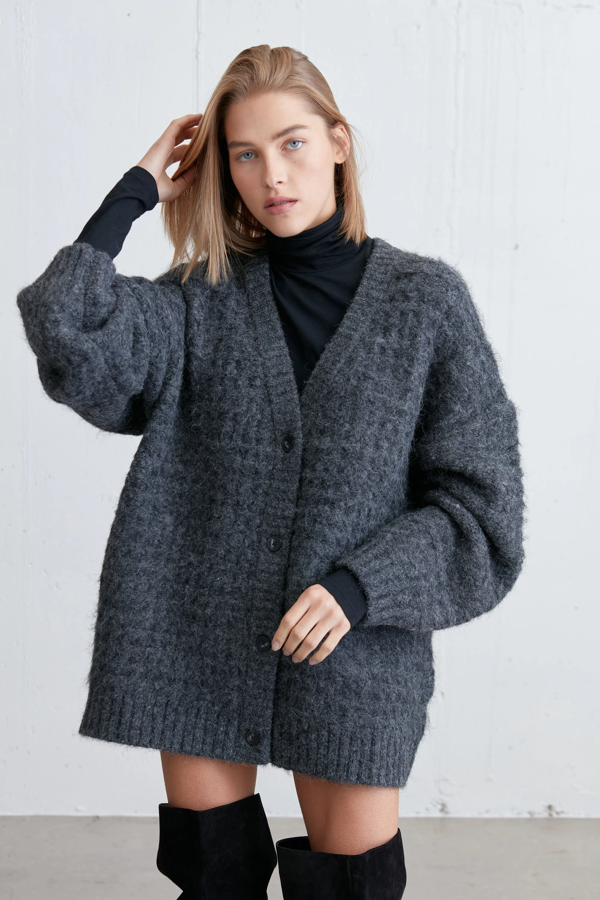 FUZZY BUTTON UP CARDIGAN sold by OAK AND FORT product image thumbnail 3