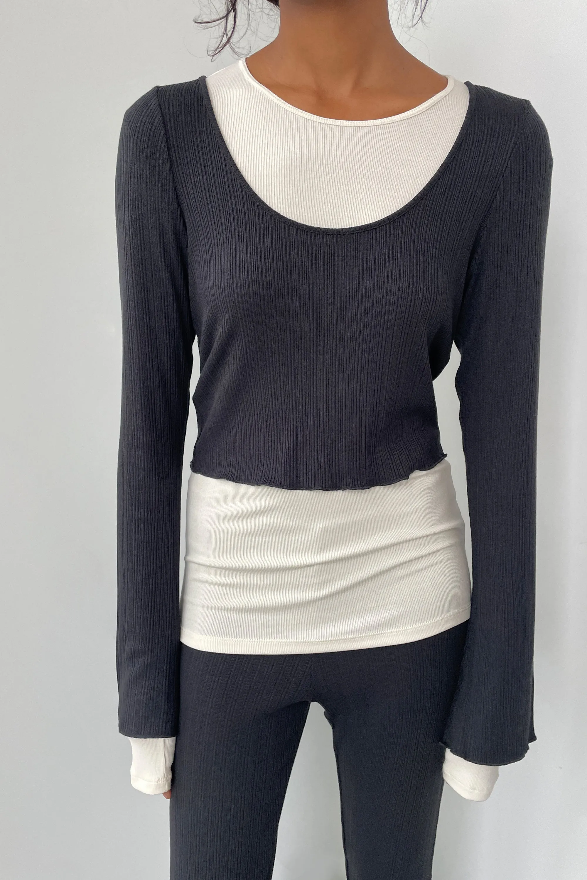 RIBBED ROUND NECK CROP LONG SLEEVE sold by OAK AND FORT