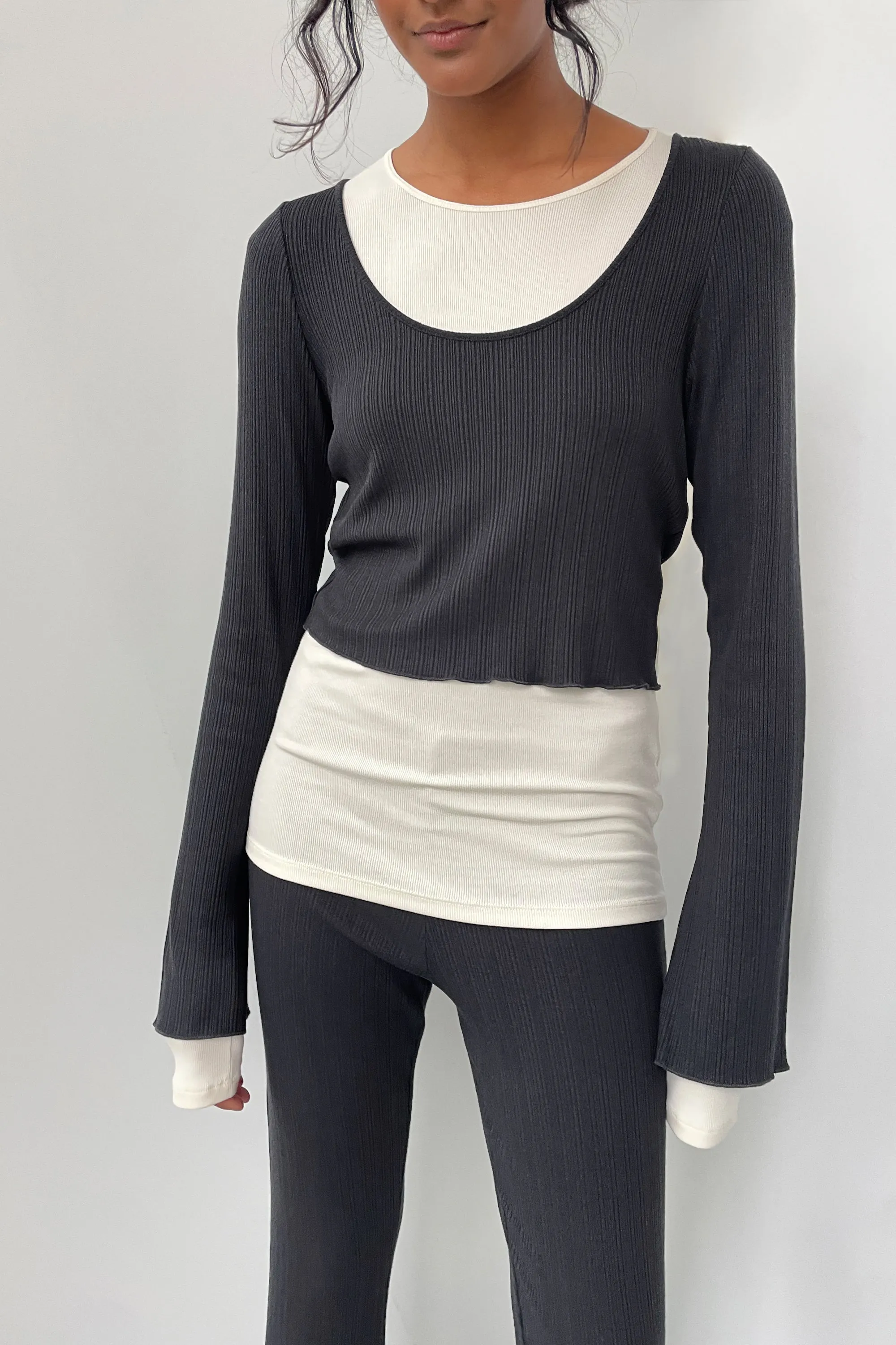 RIBBED ROUND NECK CROP LONG SLEEVE sold by OAK AND FORT product image thumbnail 2