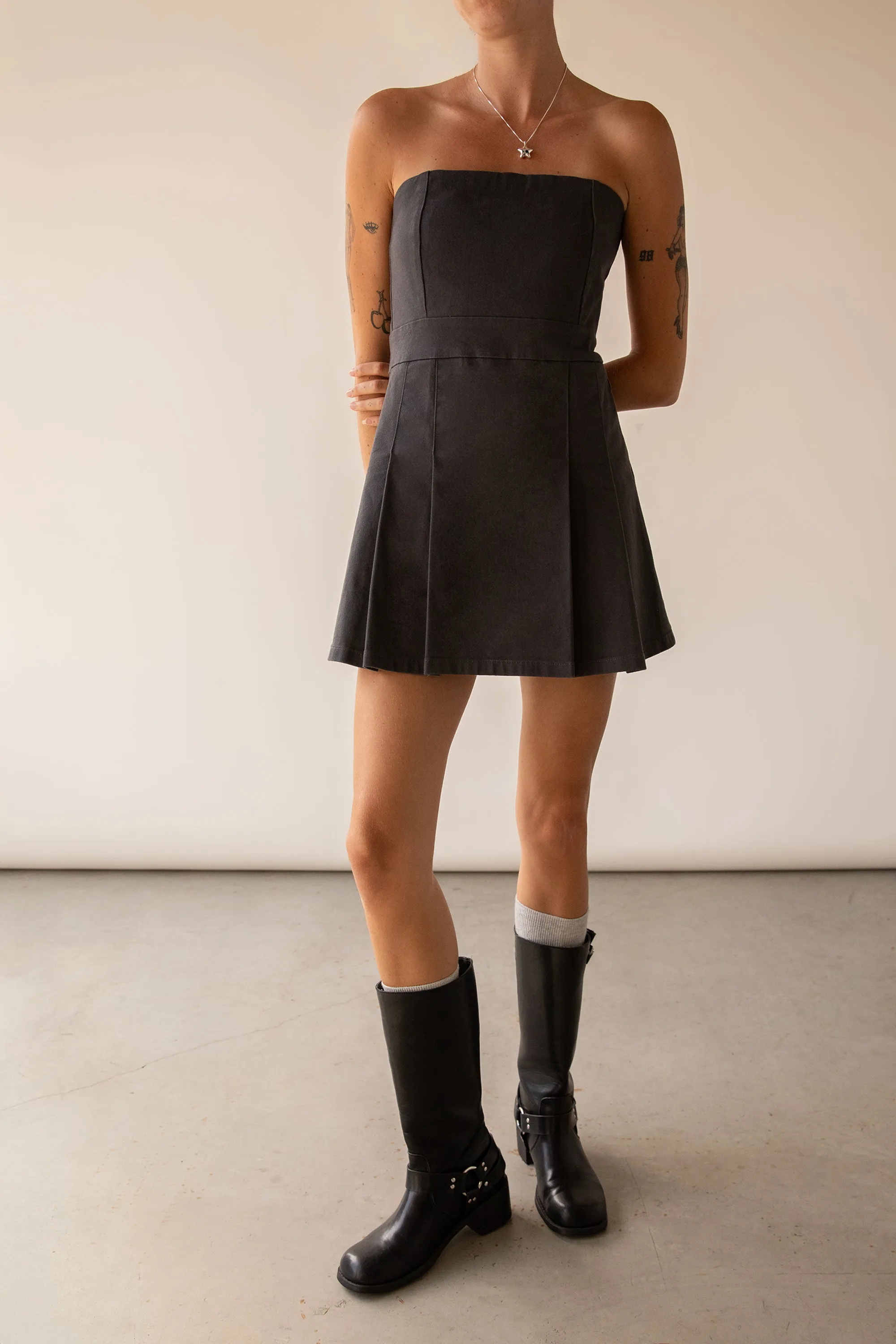 TWILL TUBE PLEATED MINI DRESS sold by OAK AND FORT product image thumbnail 2
