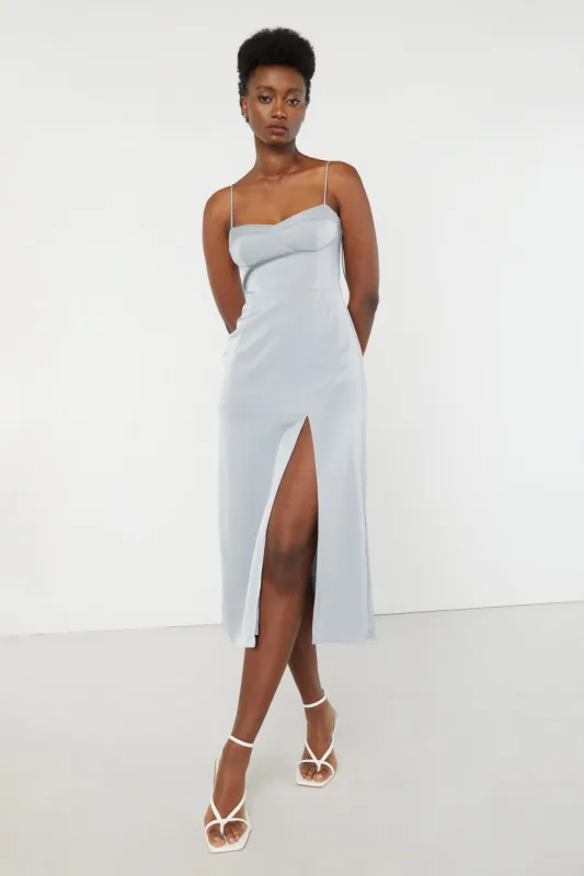 BUSTIER MIDI DRESS WITH SLIT sold by OAK AND FORT