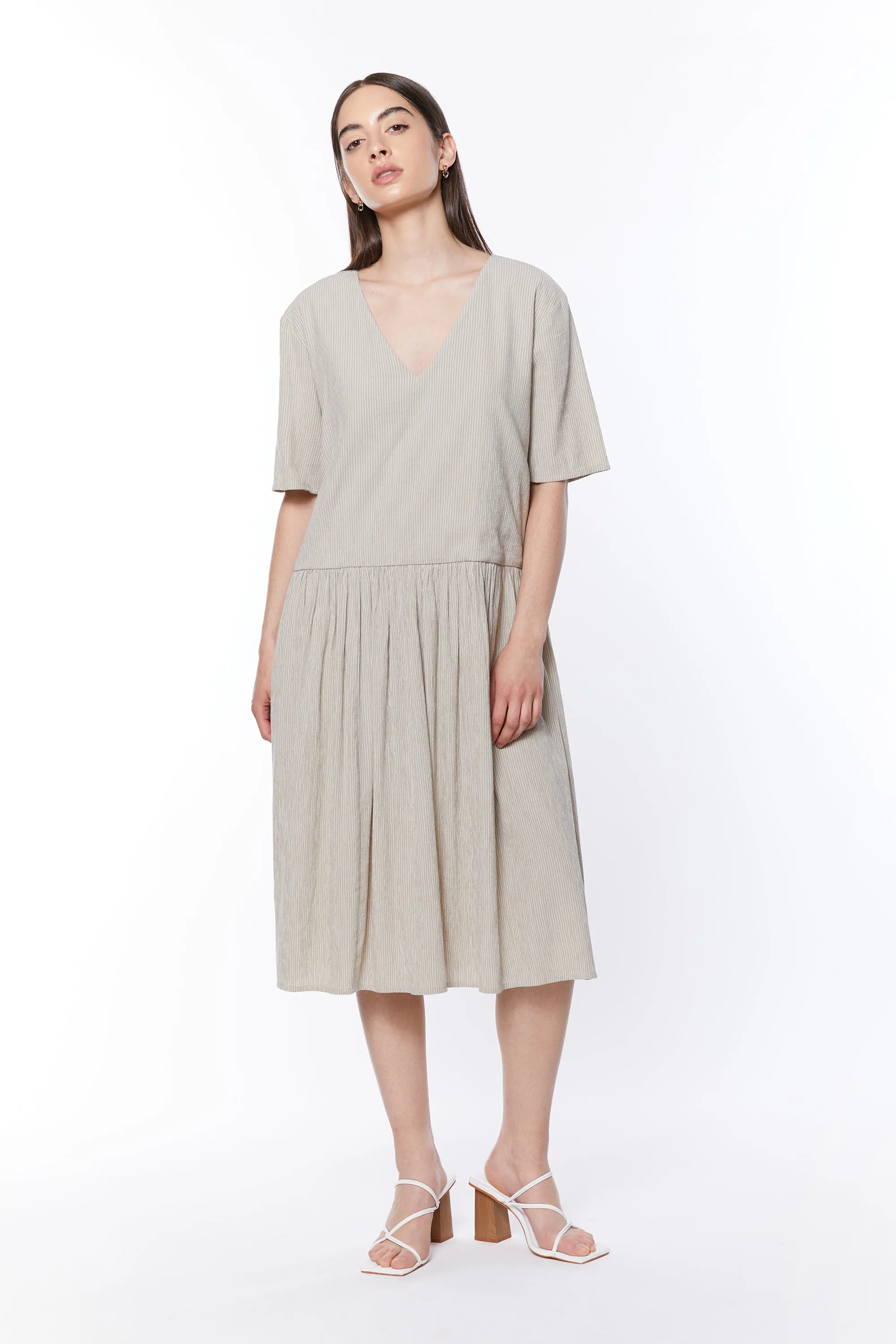 STRIPED SEERSUCKER FLOWY DRESS sold by OAK AND FORT product image thumbnail 5