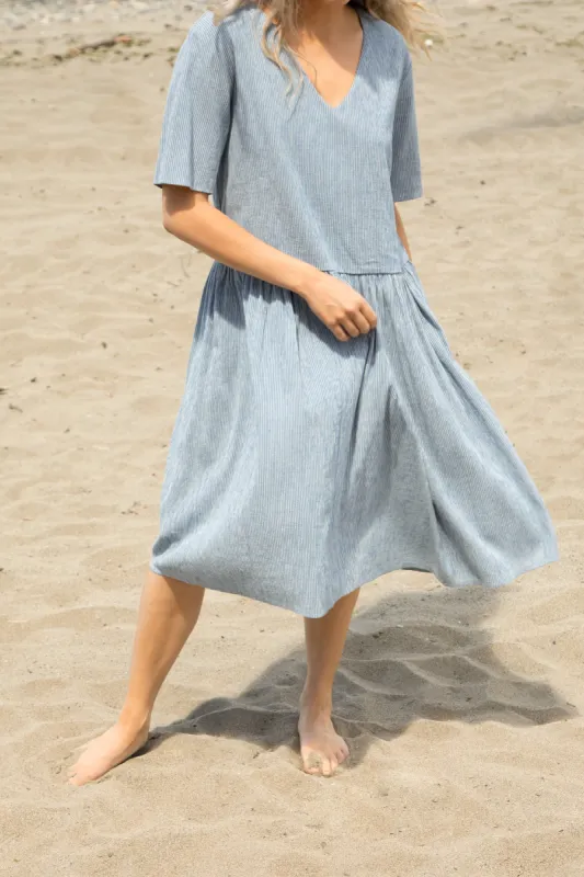 STRIPED SEERSUCKER FLOWY DRESS sold by OAK AND FORT