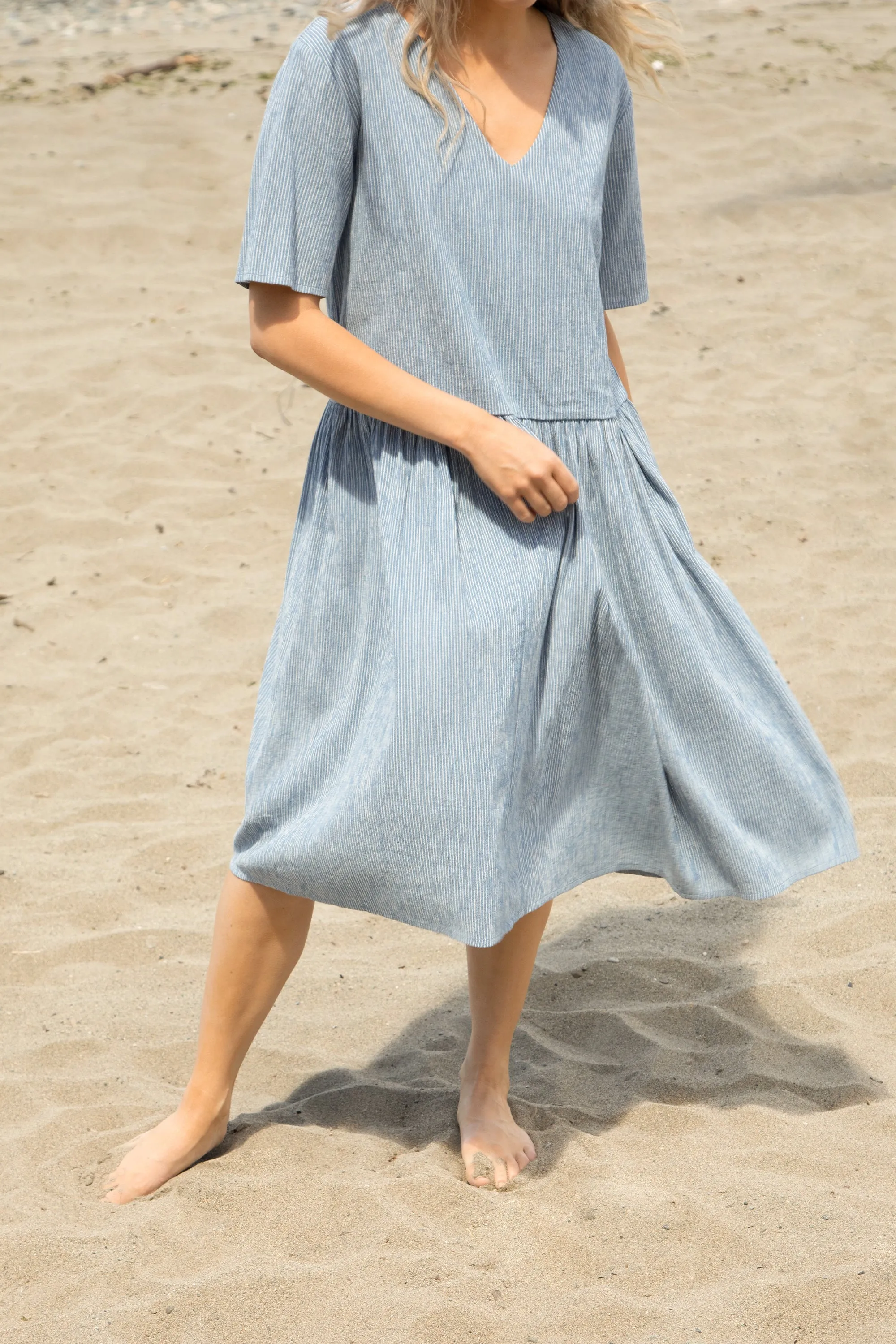 STRIPED SEERSUCKER FLOWY DRESS sold by OAK AND FORT