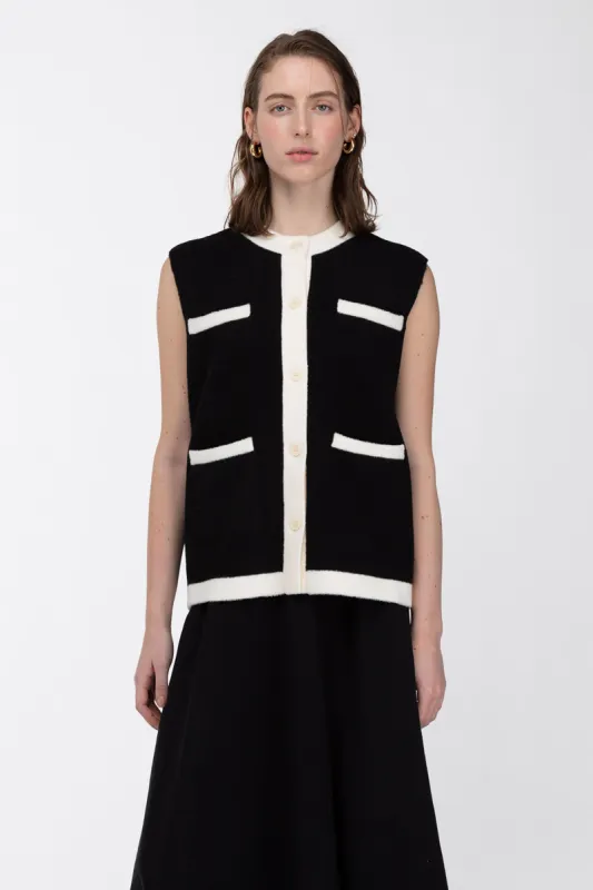 CONTRAST TRIM VEST CARDIGAN sold by OAK AND FORT