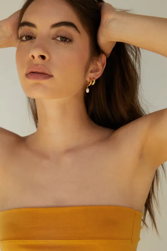 DOUBLE HOOPS WITH PEARL sold by OAK AND FORT