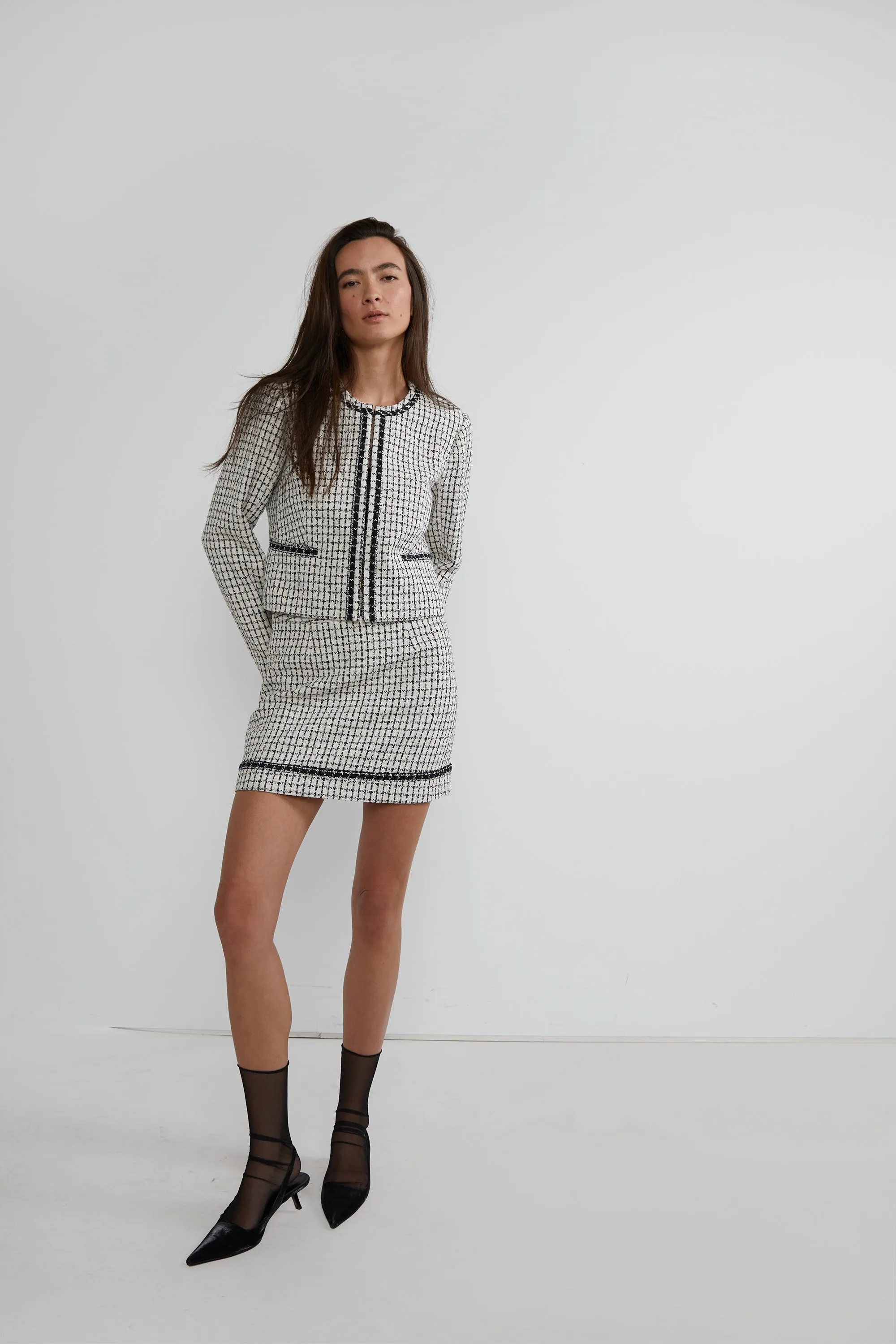 TWEED COLLARLESS BLAZER sold by OAK AND FORT