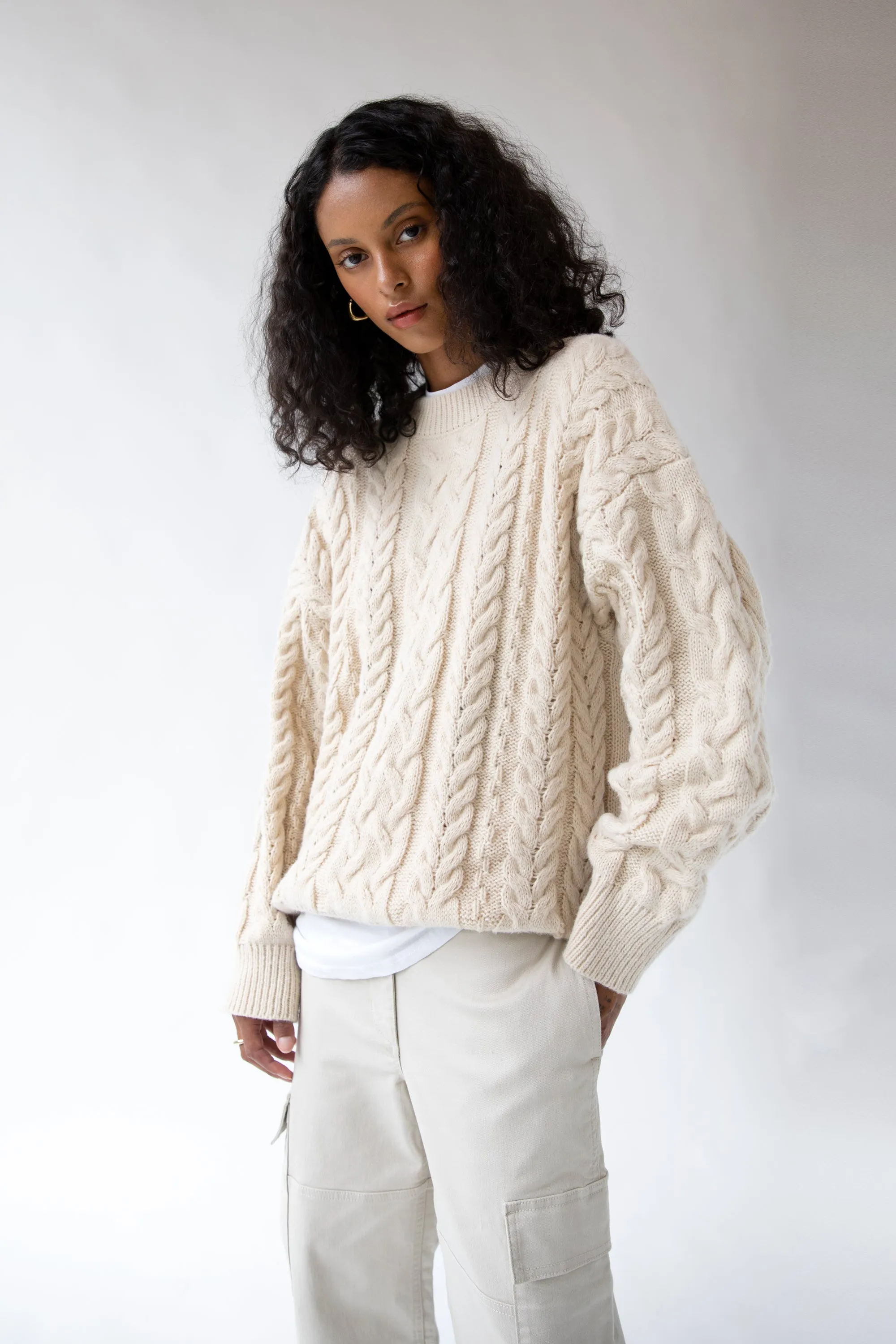 CABLE KNIT CREWNECK SWEATER sold by OAK AND FORT