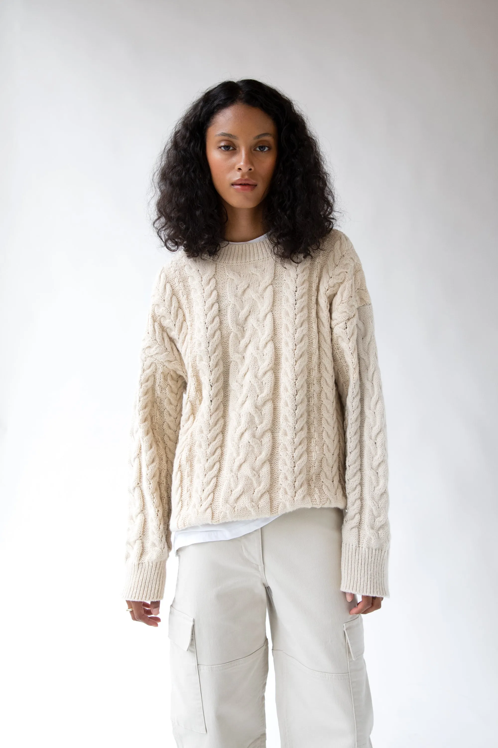 CABLE KNIT CREWNECK SWEATER sold by OAK AND FORT product image thumbnail 3
