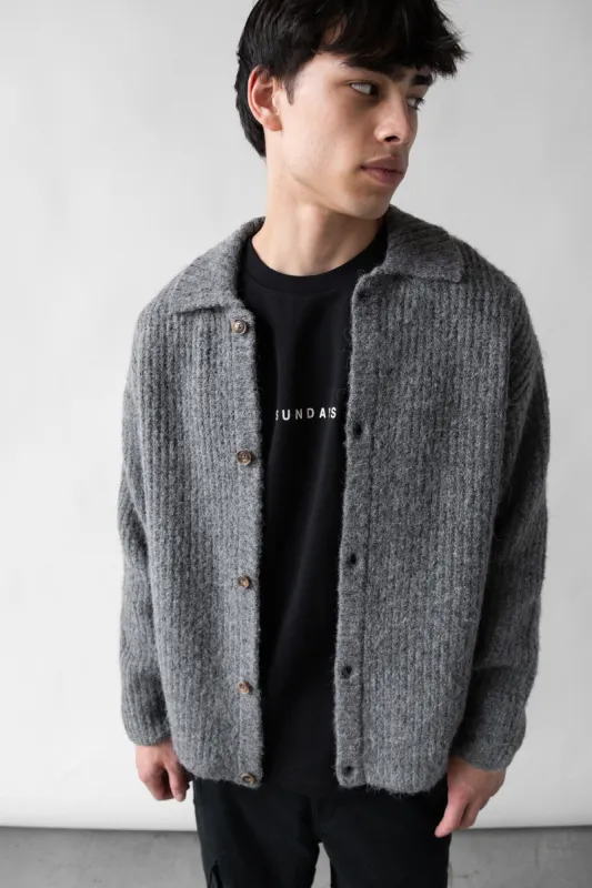 RIB-KNIT COLLARED CARDIGAN sold by OAK AND FORT