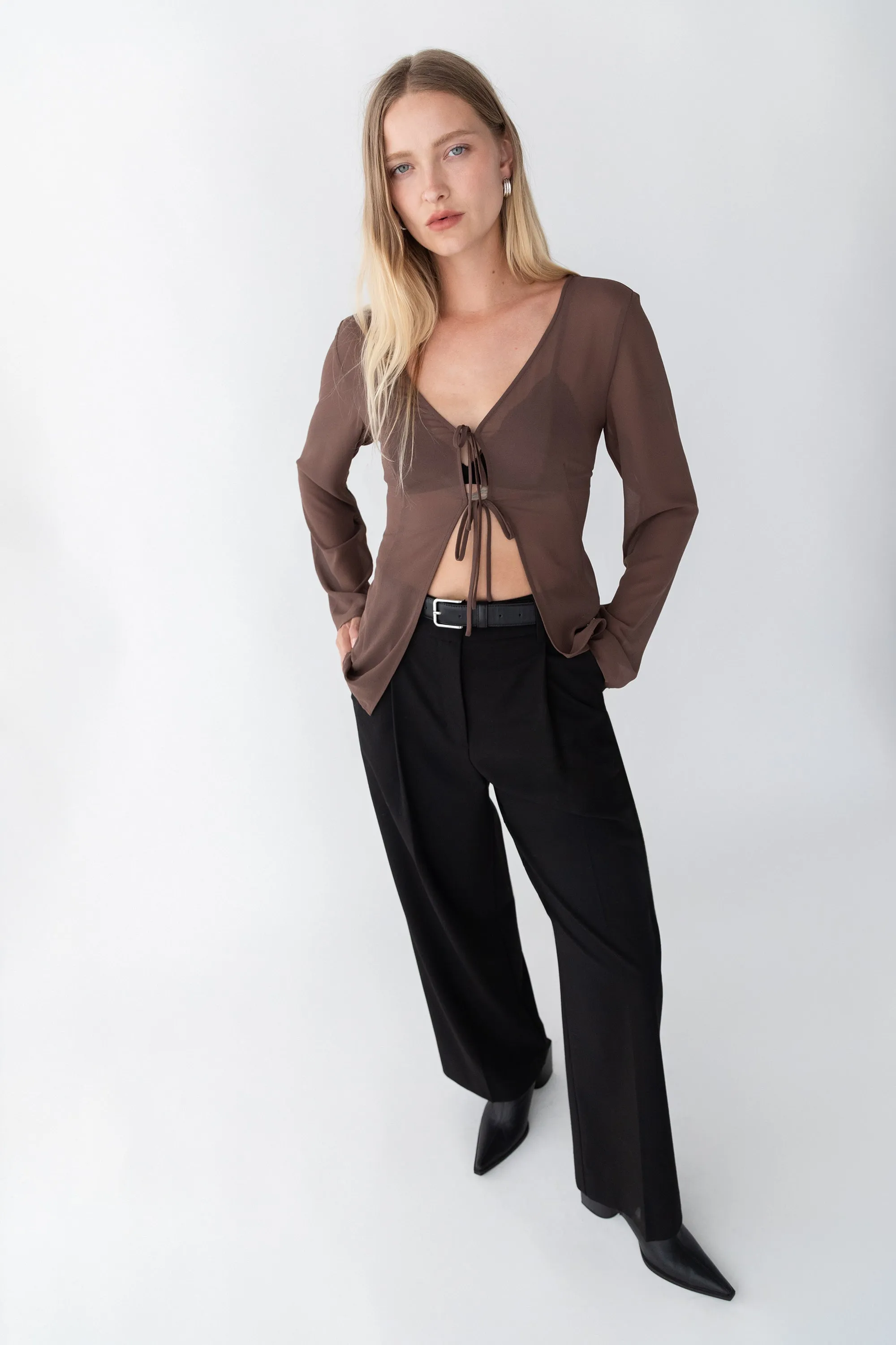 CHIFFON TIE FRONT BLOUSE sold by OAK AND FORT product image thumbnail 2