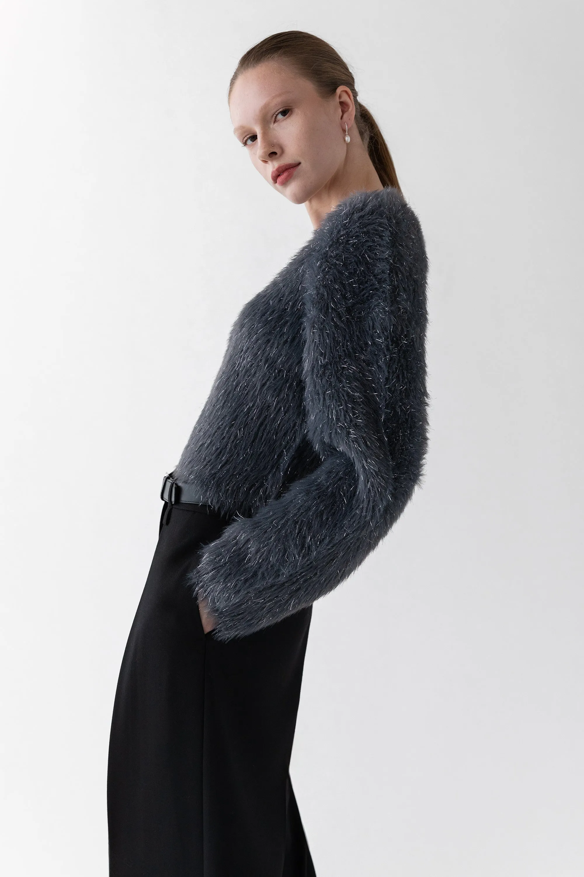 FUZZY METALLIC TINSEL SWEATER sold by OAK AND FORT product image thumbnail 4