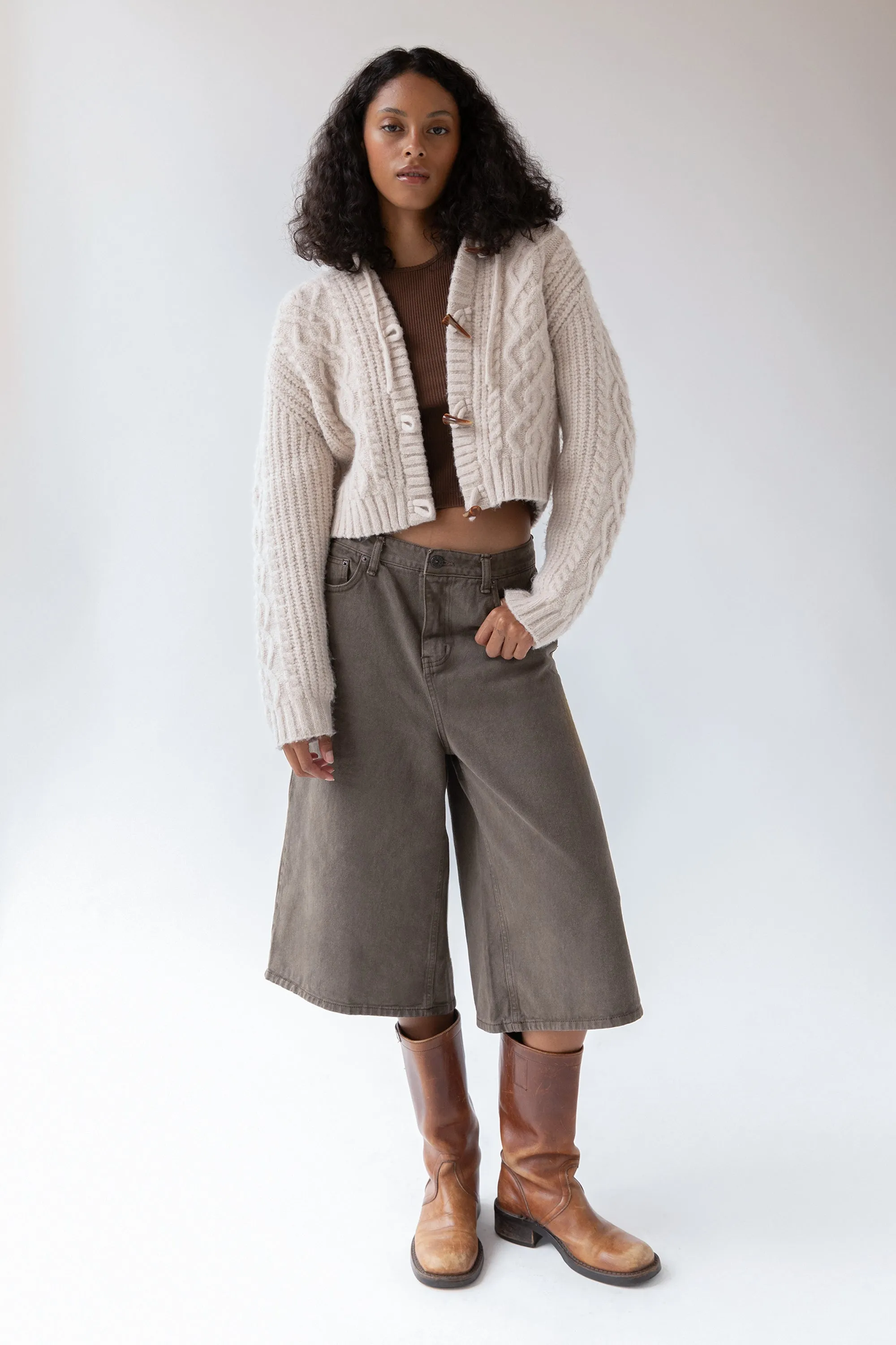 CABLE KNIT HOODED CARDIGAN WITH TOGGLE CLOSURE sold by OAK AND FORT product image thumbnail 3