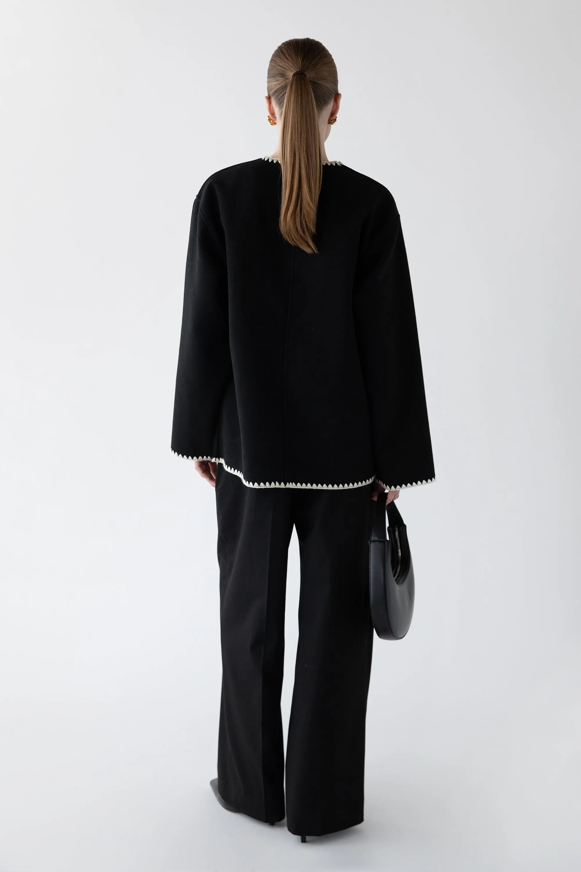 WOOL-BLEND CONTRAST STITCH SCARF JACKET sold by OAK AND FORT product image thumbnail 4