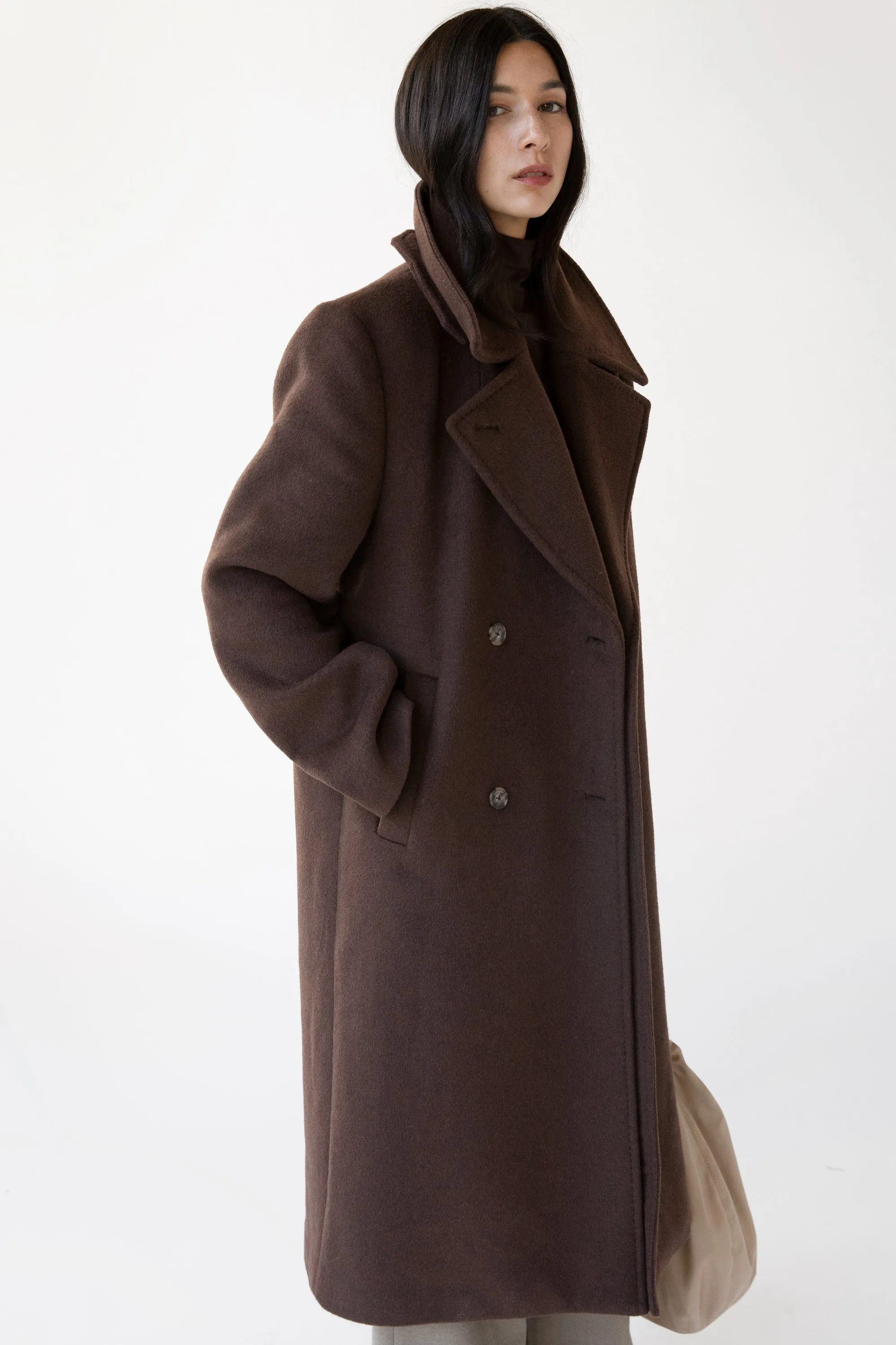 WOOL-BLEND DOUBLE BREASTED COAT WITH POCKETS sold by OAK AND FORT