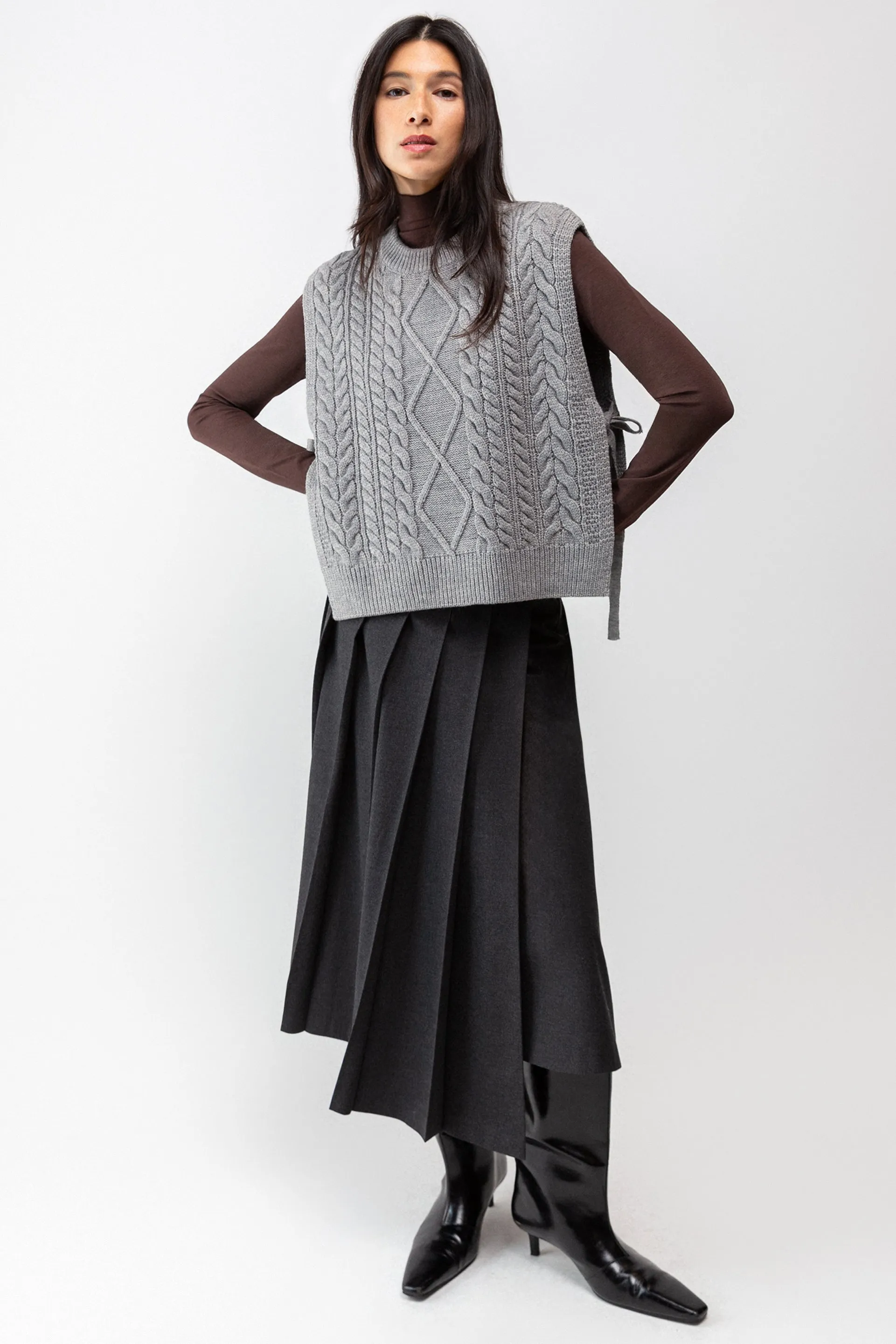 SLEEVELESS CABLE-KNIT VEST WITH TIES sold by OAK AND FORT product image thumbnail 3