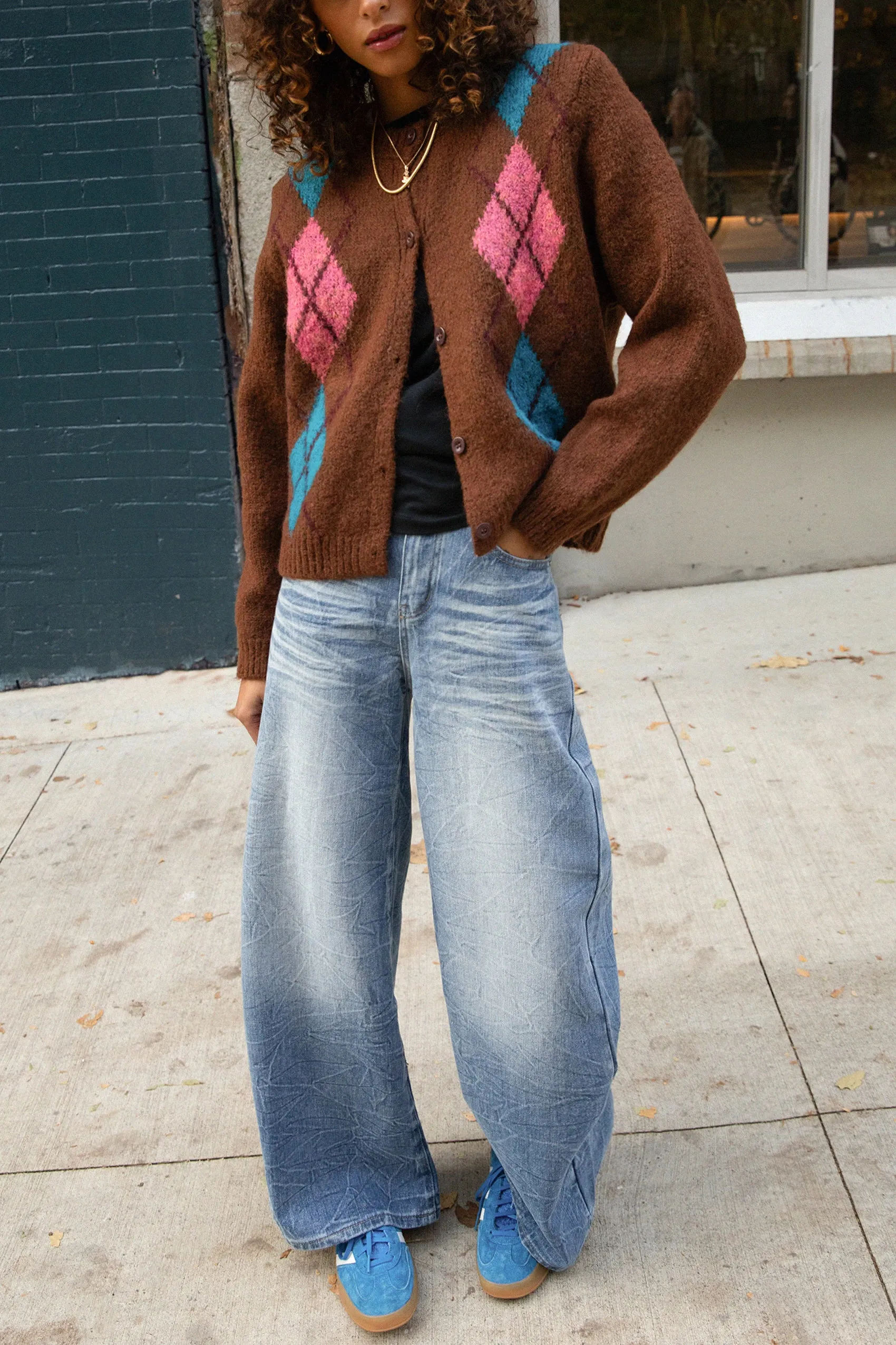 WOOL-BLEND ARGYLE PATTERN CARDIGAN sold by OAK AND FORT product image thumbnail 2