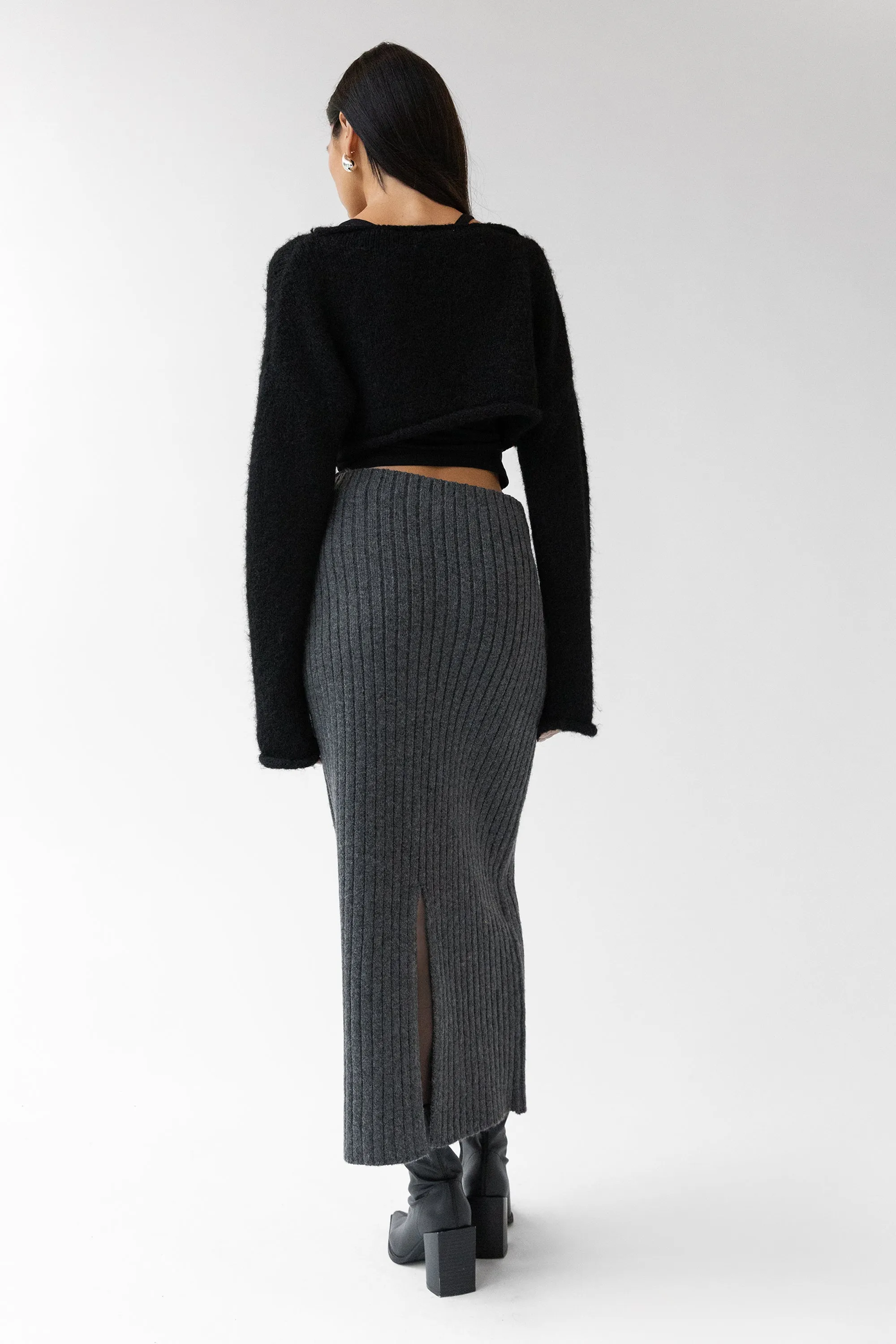 HIGH-RISE RIBBED KNIT MIDI SKIRT sold by OAK AND FORT product image thumbnail 4