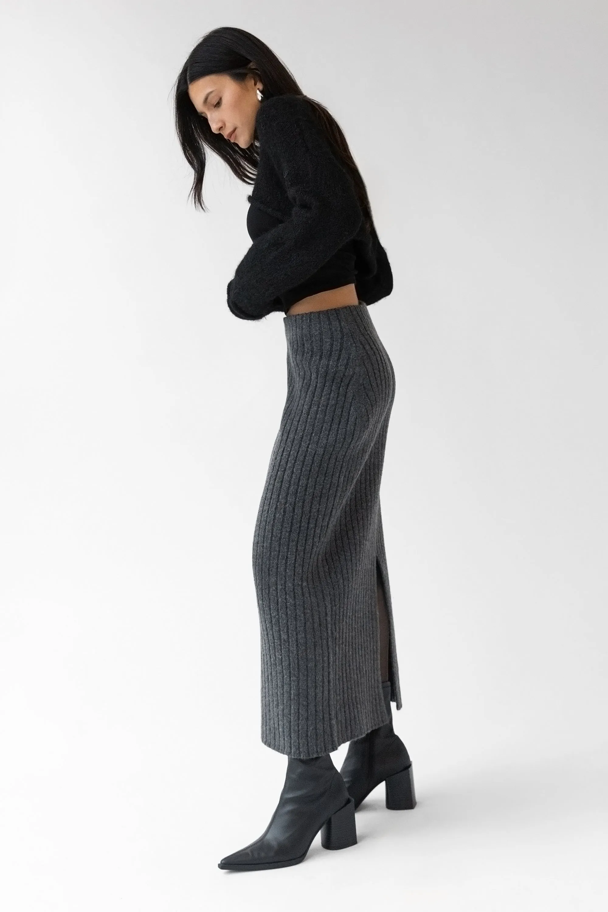 HIGH-RISE RIBBED KNIT MIDI SKIRT sold by OAK AND FORT product image thumbnail 2