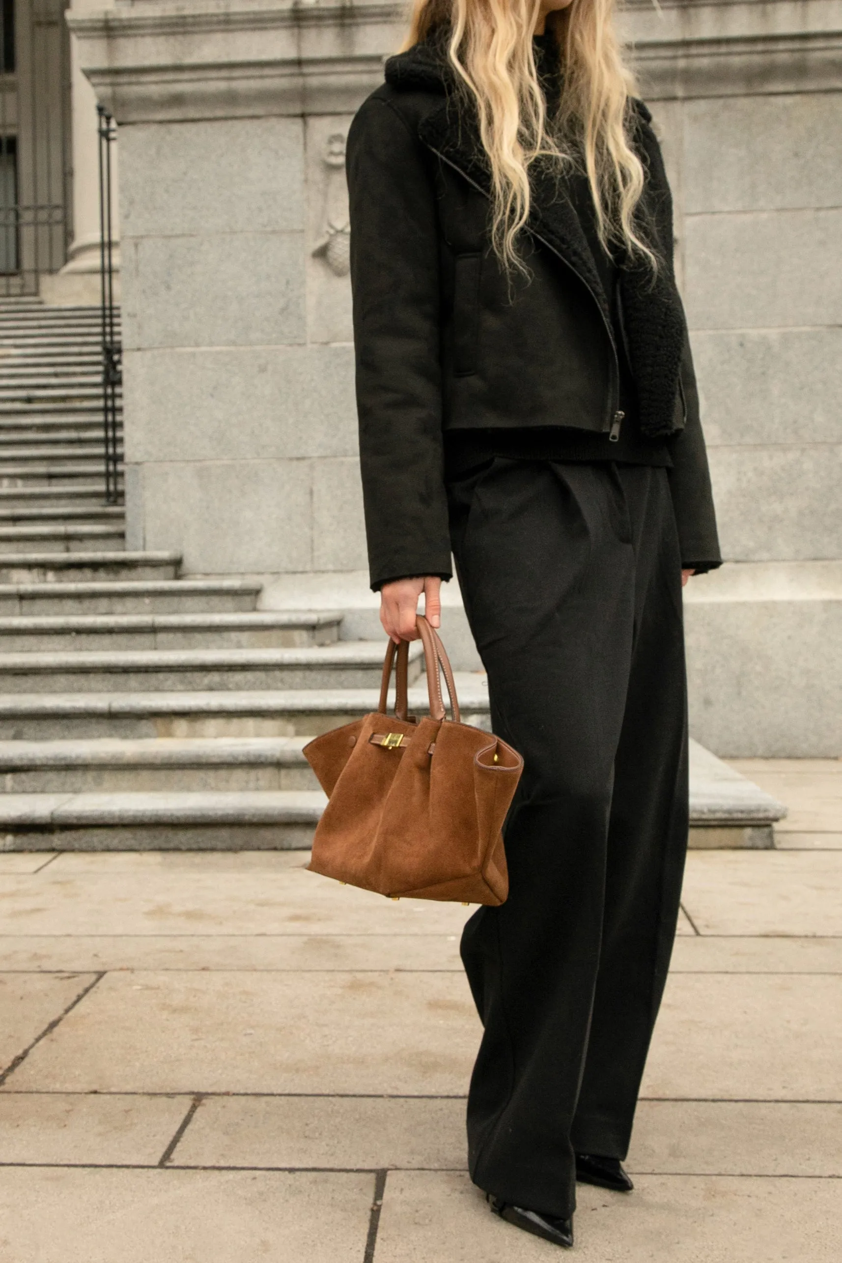 VEGAN SUEDE SHERPA AVIATOR JACKET sold by OAK AND FORT product image thumbnail 4