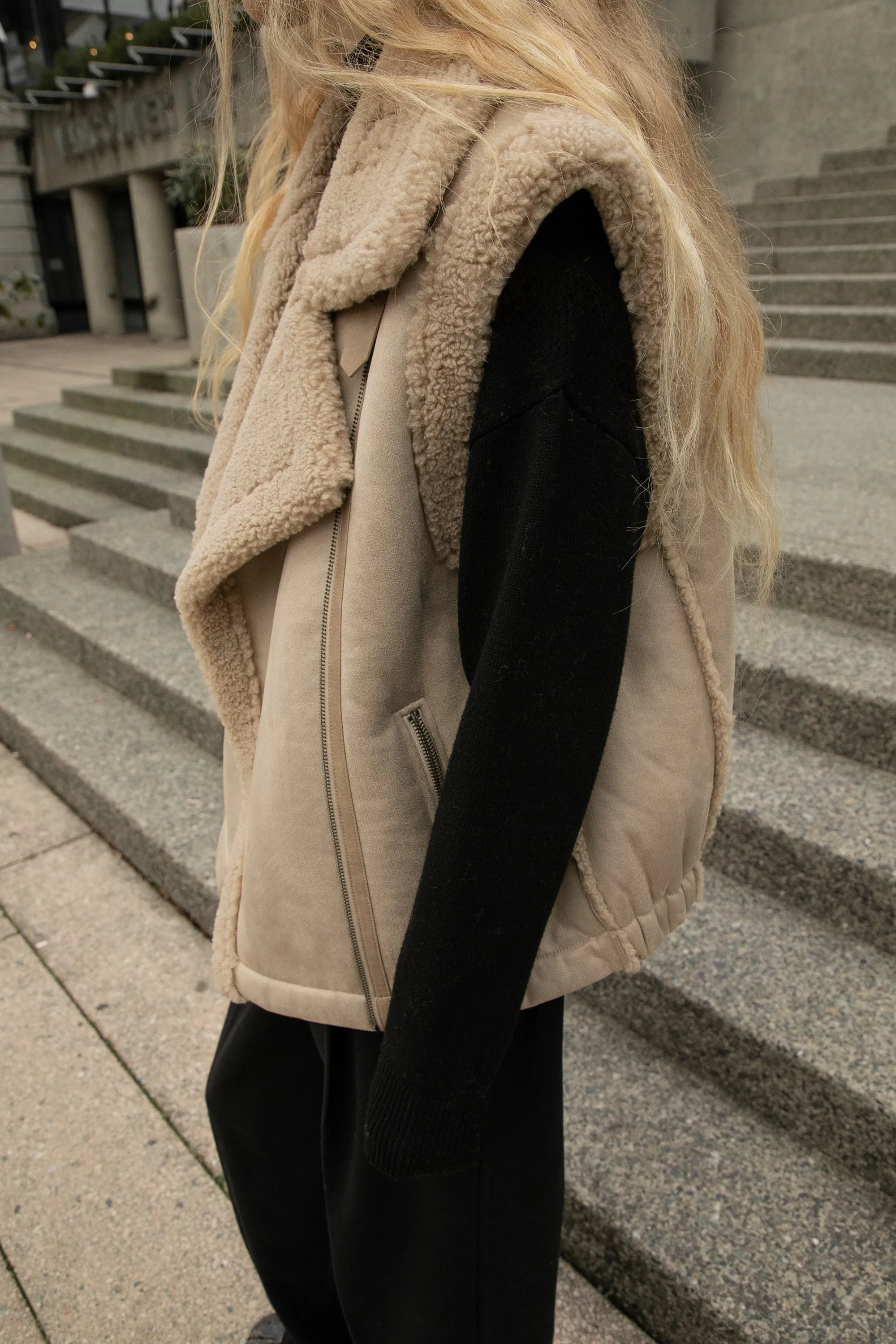 VEGAN SUEDE SHERPA AVIATOR VEST sold by OAK AND FORT product image thumbnail 3