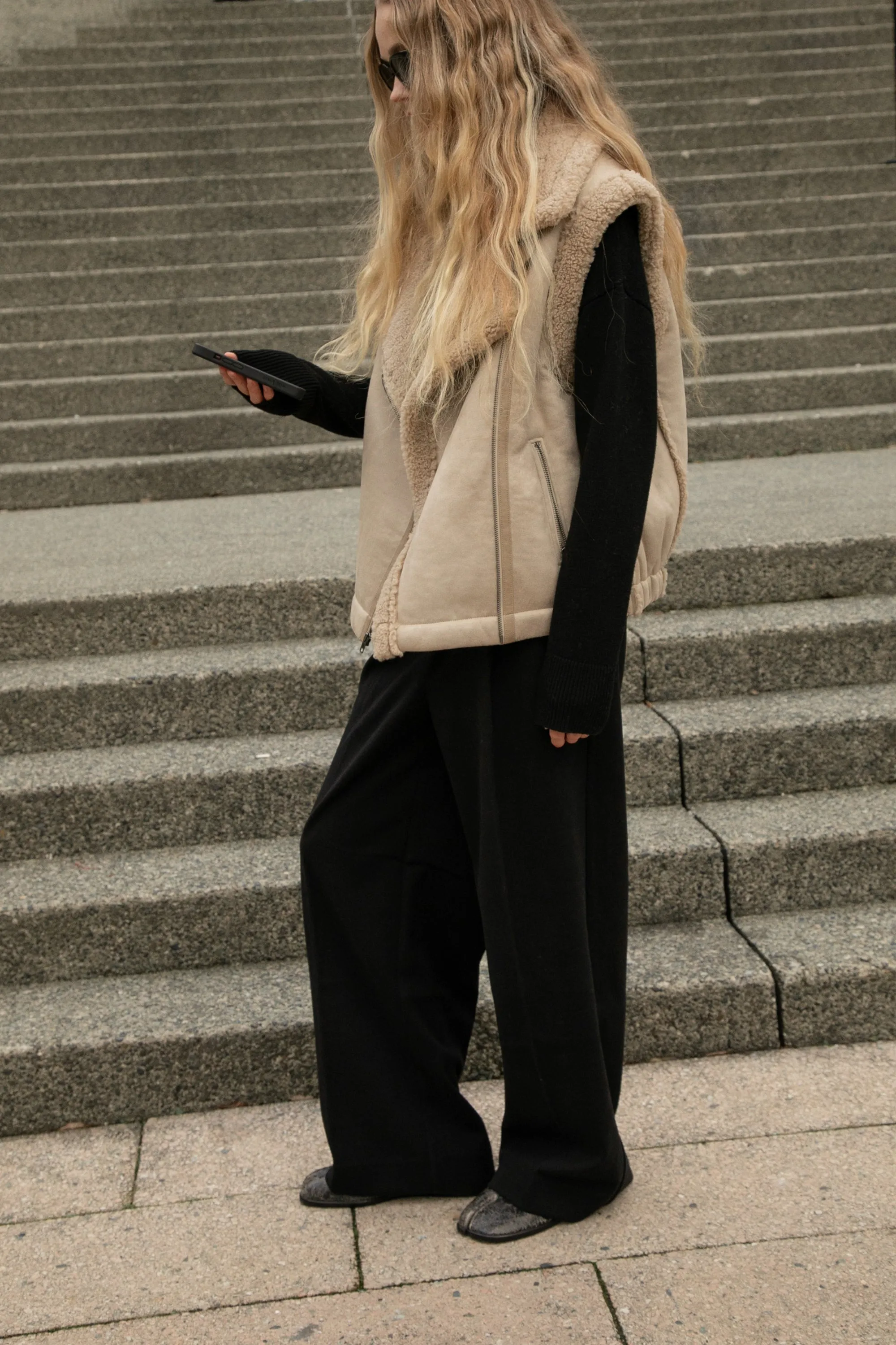 VEGAN SUEDE SHERPA AVIATOR VEST sold by OAK AND FORT product image thumbnail 5