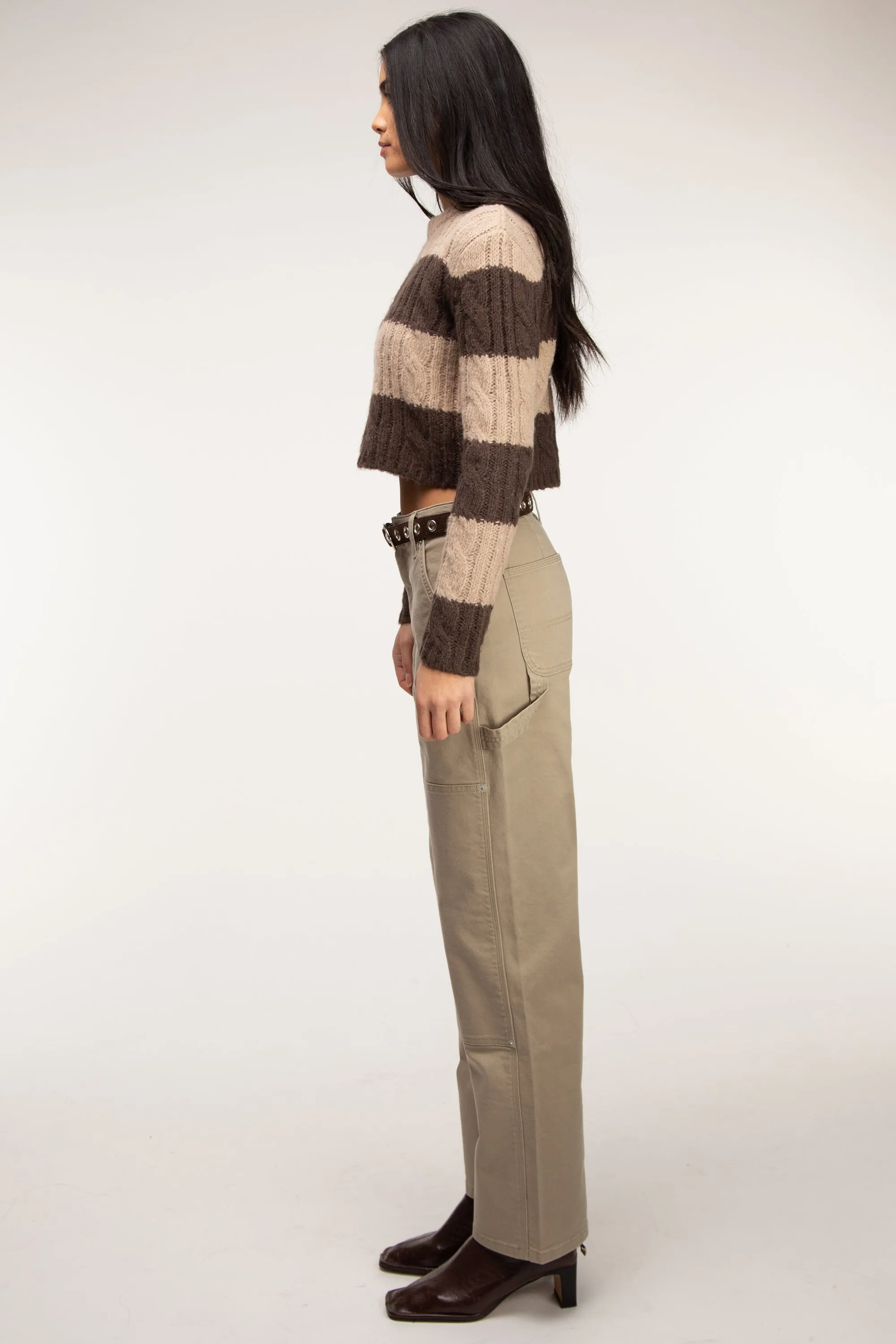 STRIPED CABLE KNIT CROPPED SWEATER sold by OAK AND FORT product image thumbnail 2