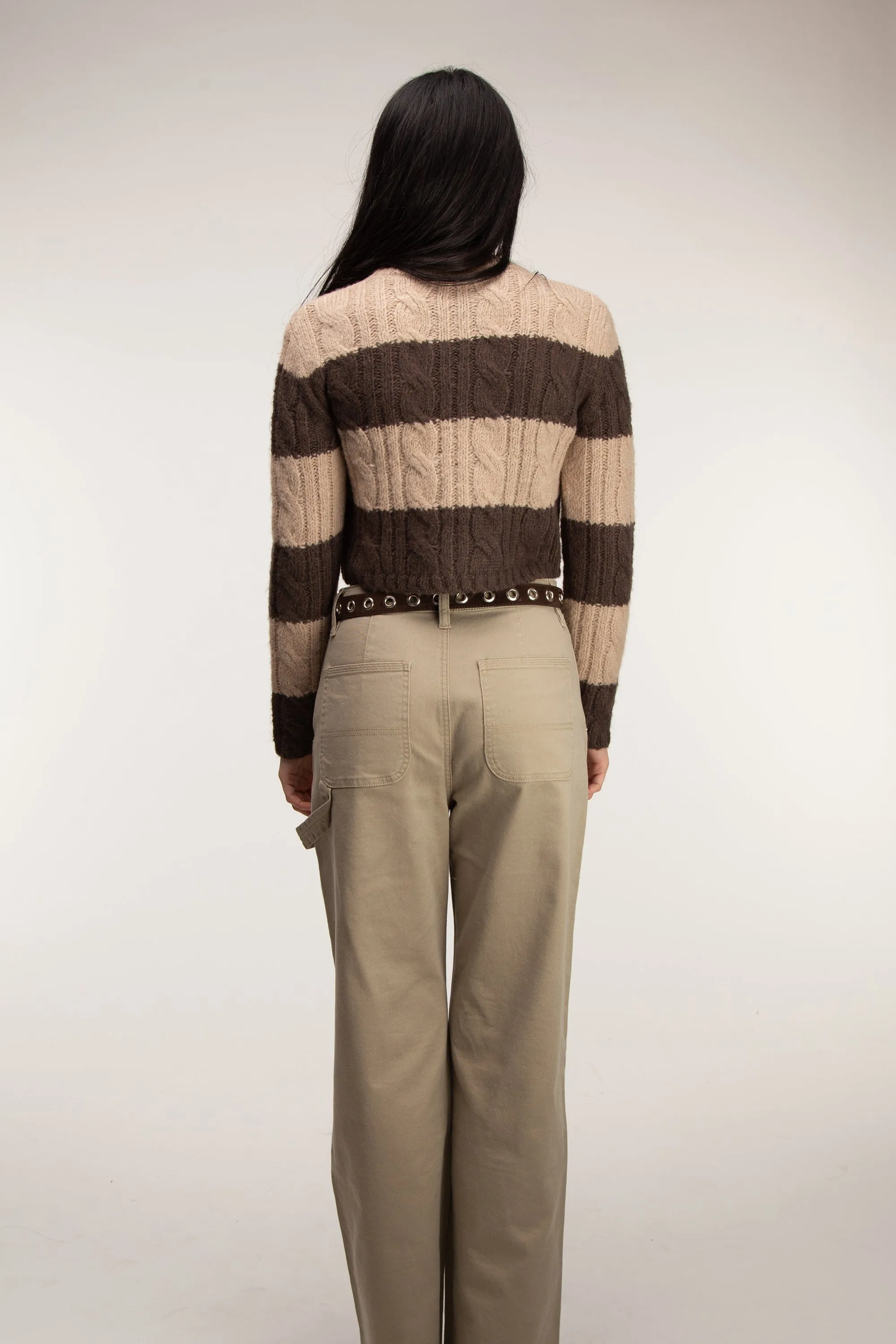 STRIPED CABLE KNIT CROPPED SWEATER sold by OAK AND FORT product image thumbnail 4