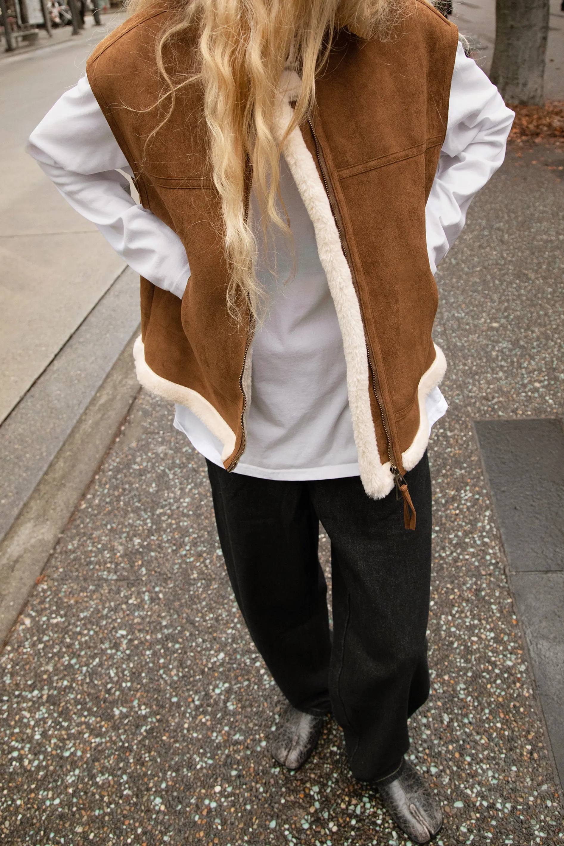 VEGAN SUEDE SHERPA VEST sold by OAK AND FORT