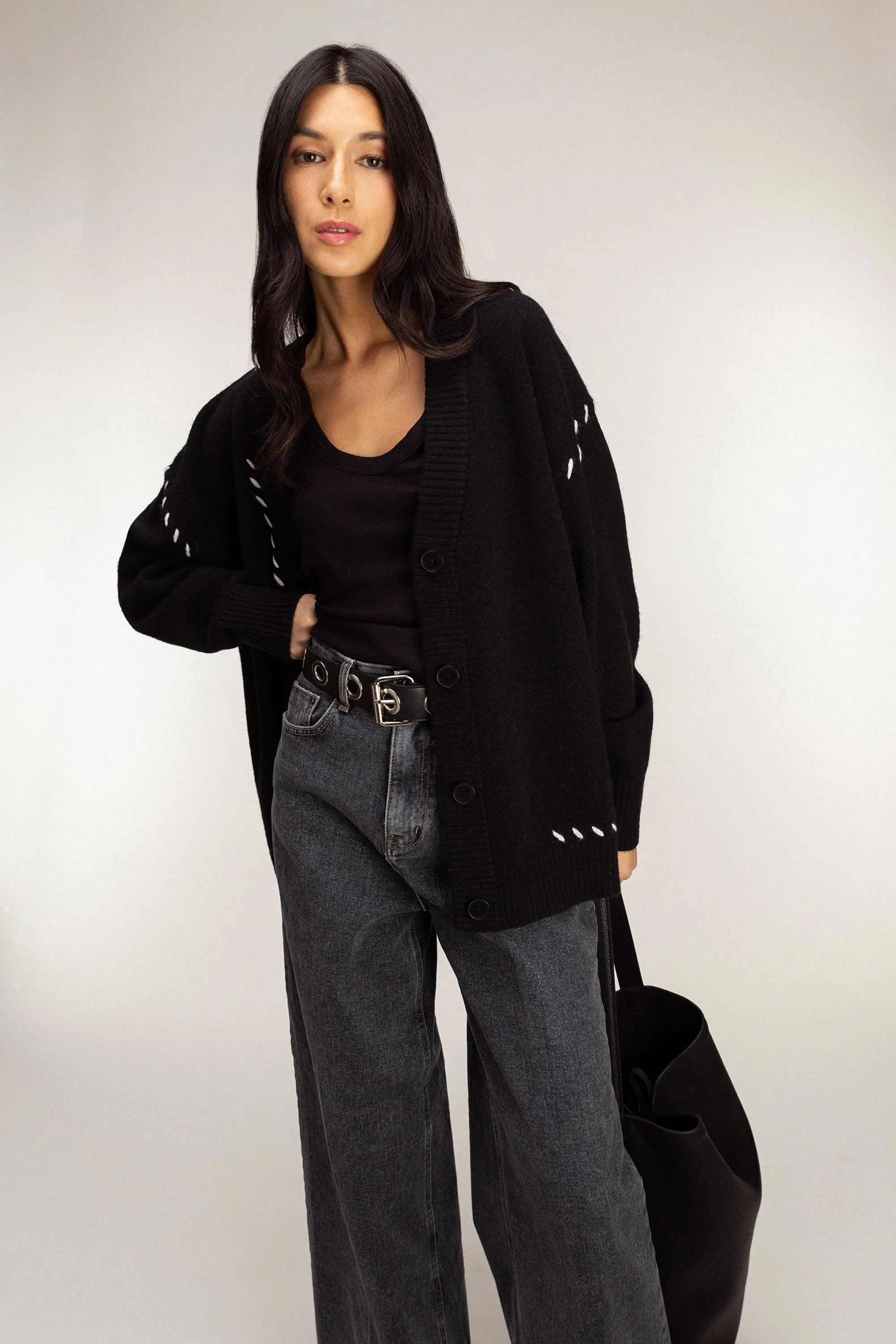 CONTRAST STITCH DETAIL BUTTON FRONT CARDIGAN sold by OAK AND FORT