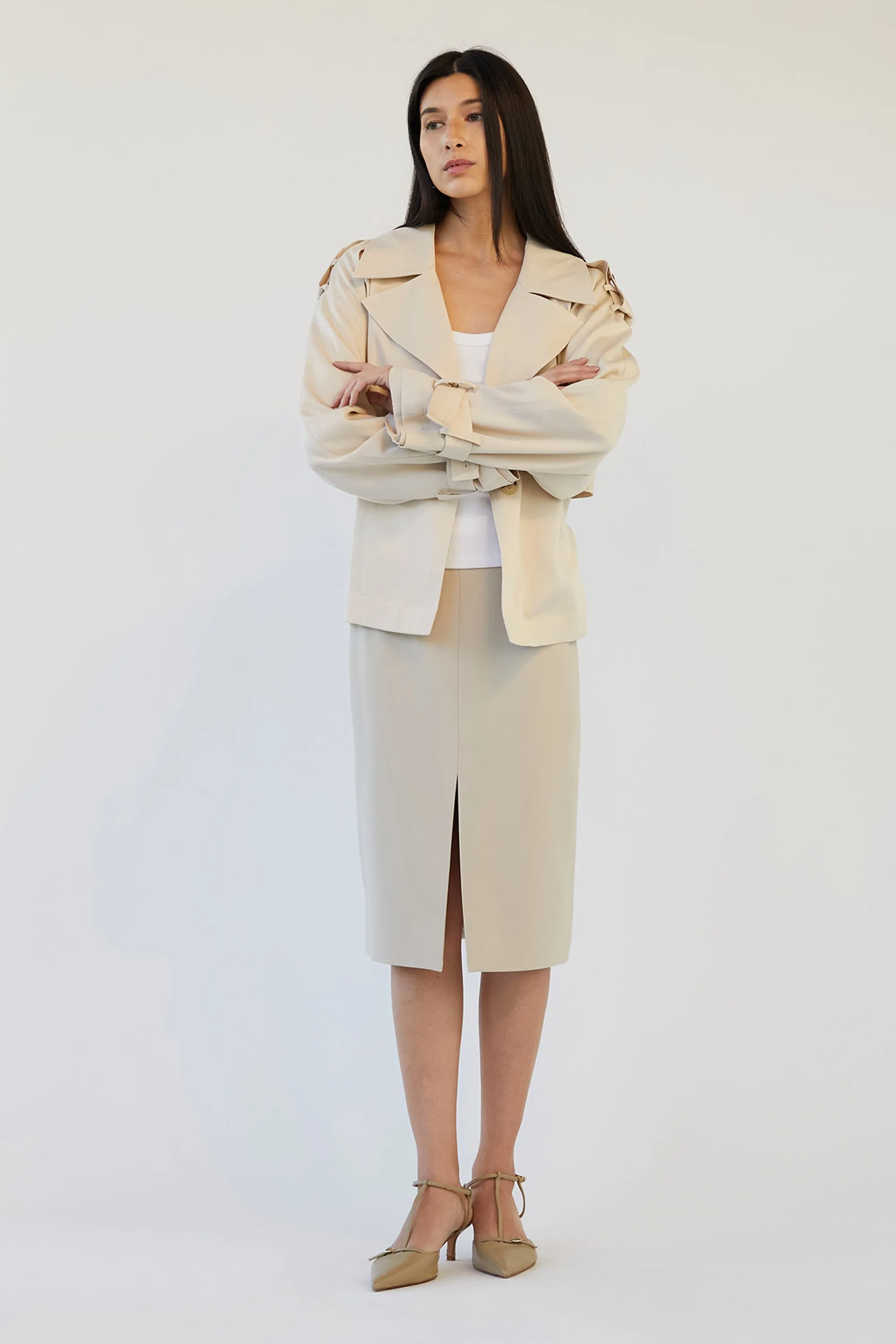 MIDI SUITING SKIRT WITH FRONT SLIT sold by OAK AND FORT product image thumbnail 2