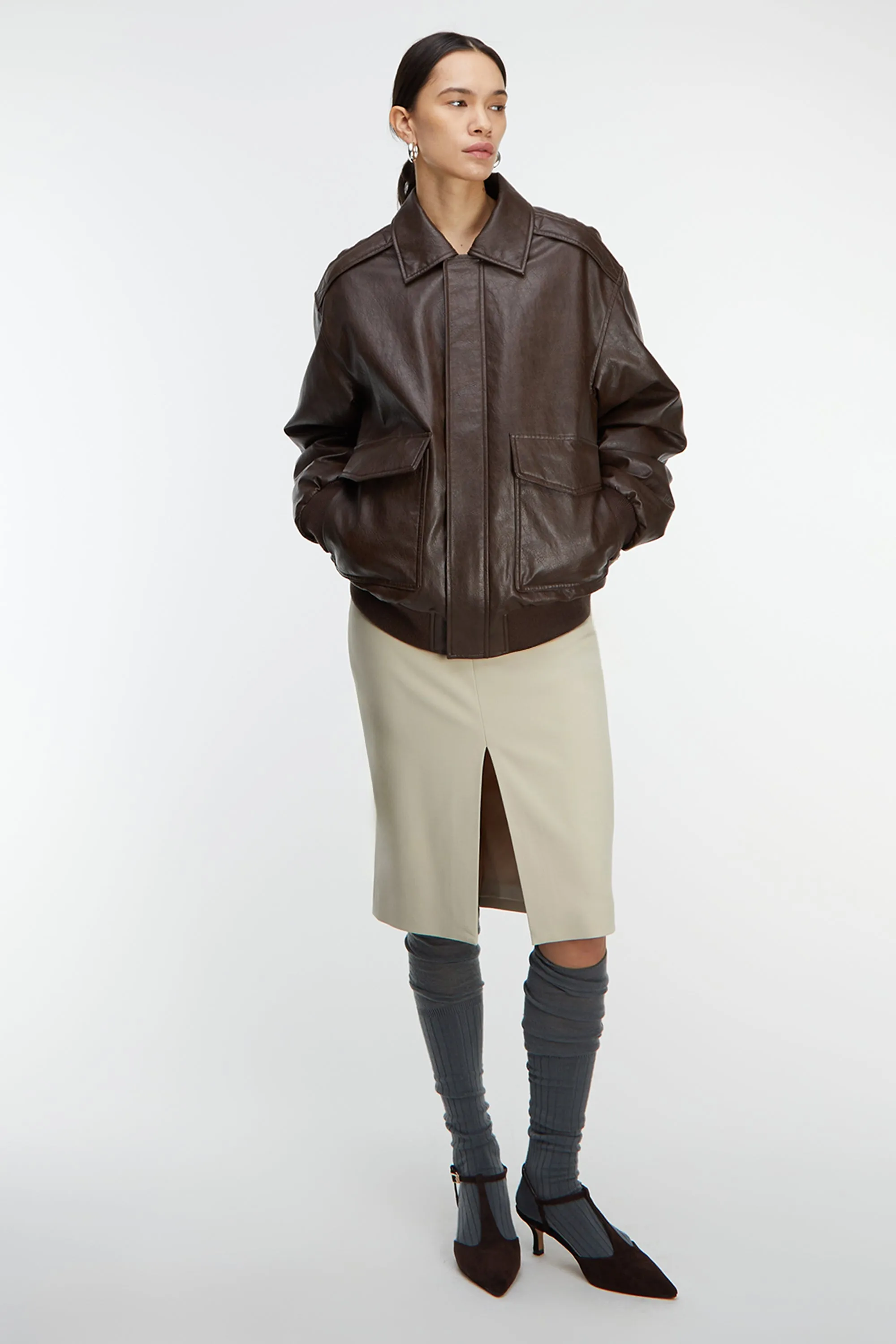 MIDI SUITING SKIRT WITH FRONT SLIT sold by OAK AND FORT product image thumbnail 4