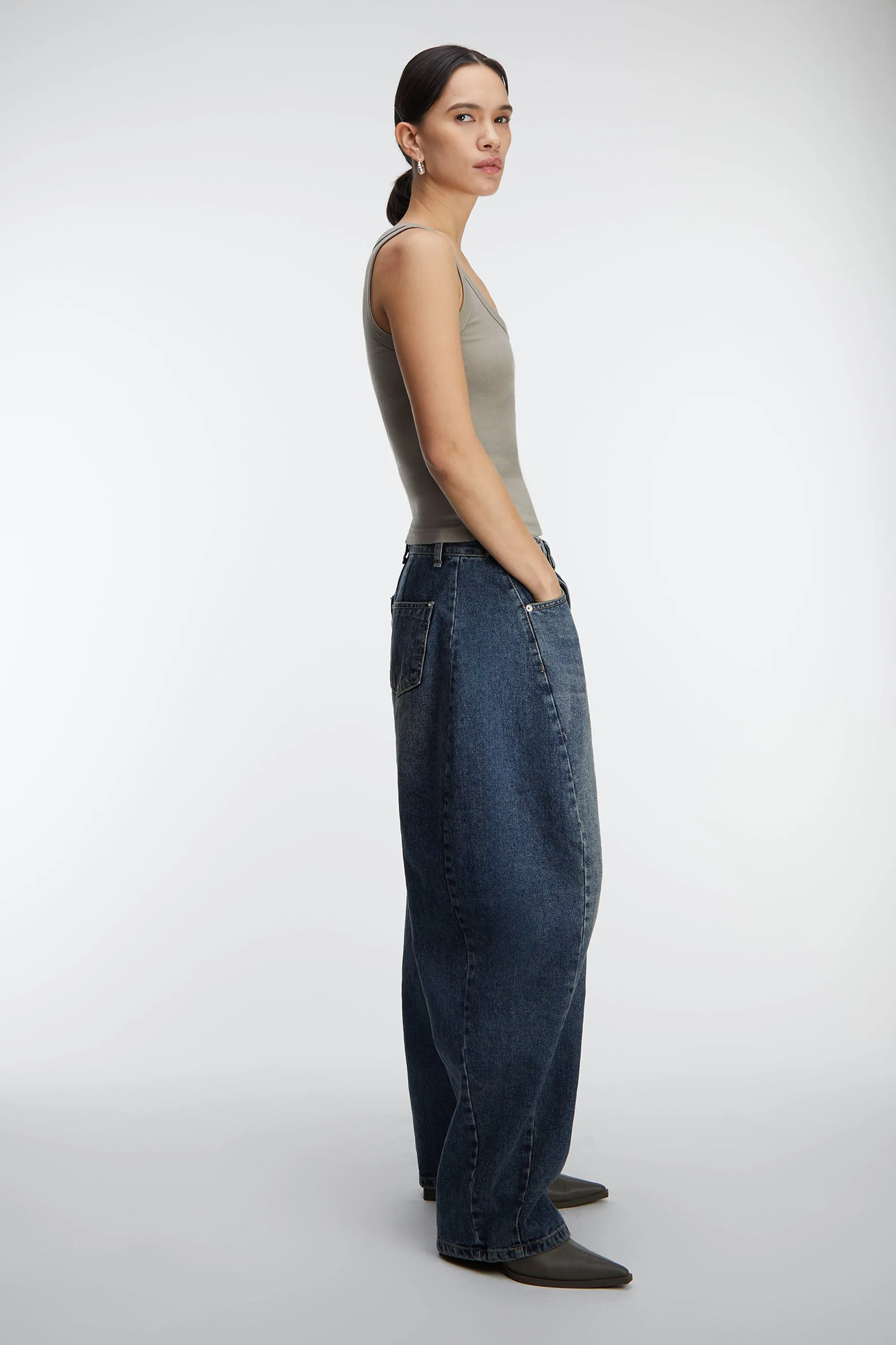 BUTTONED WAIST CURVED LEG JEAN sold by OAK AND FORT product image thumbnail 3