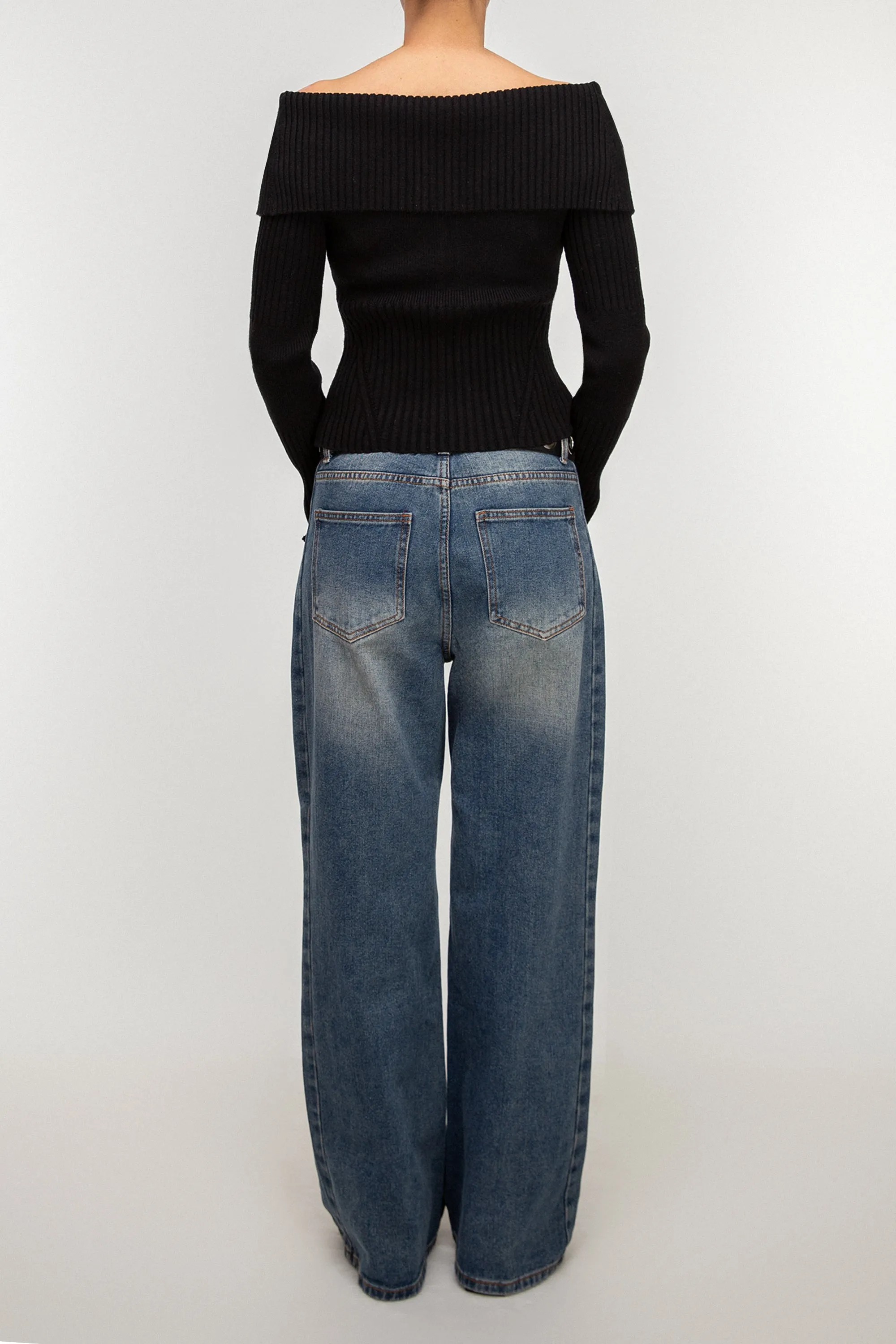 TWO-WAY ZIP FRONT OFF SHOULDER SWEATER sold by OAK AND FORT product image thumbnail 4